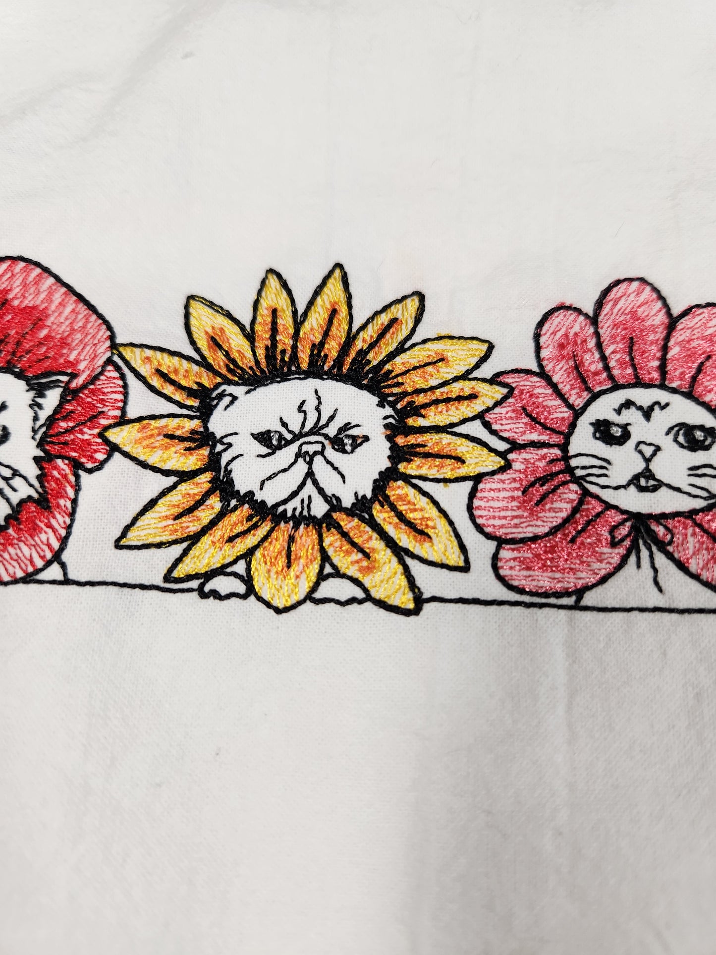 Cat Embroidered Flour Sack Tea Towel, Cat Kitchen Decor, Cat Flour Sack Towel, Flower Dish Towel, Decorative Tea Towel