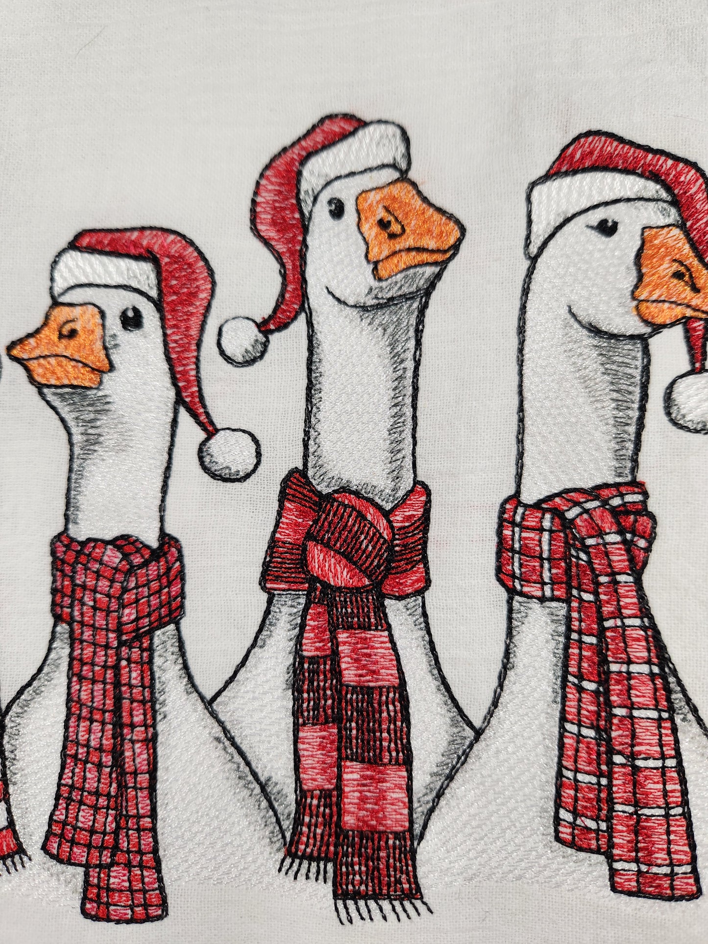 Christmas Towel, Christmas Tea Towel, Embroidered Dish Towel, Flour Sack Tea Towel, Kitchen Tea Towel, Bird Lover Gift, Goose Decor