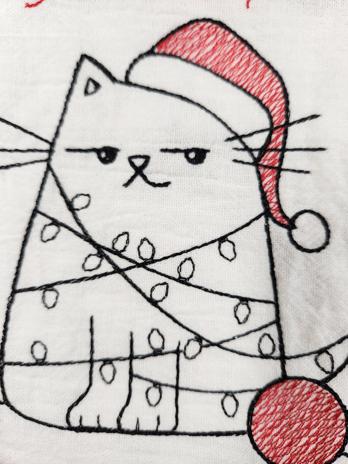 Christmas Cat Towel, Christmas Tea Towel, Embroidered Dish Towel, Flour Sack Tea Towel, Kitchen Tea Towel, Cat Lover Gift, Cat Decor
