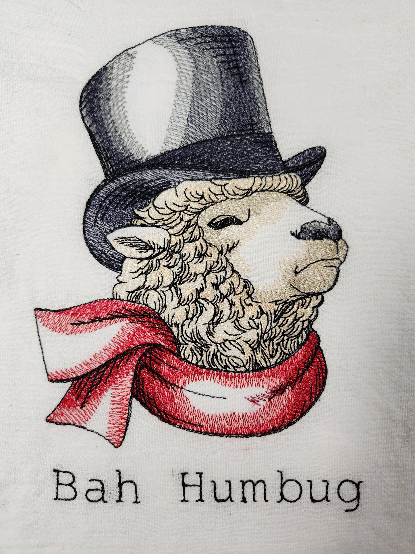 Funny Christmas Towel, Christmas Tea Towel, Embroidered Dish Towel, Flour Sack Tea Towel, Sheep Tea Towel, Farm Decor