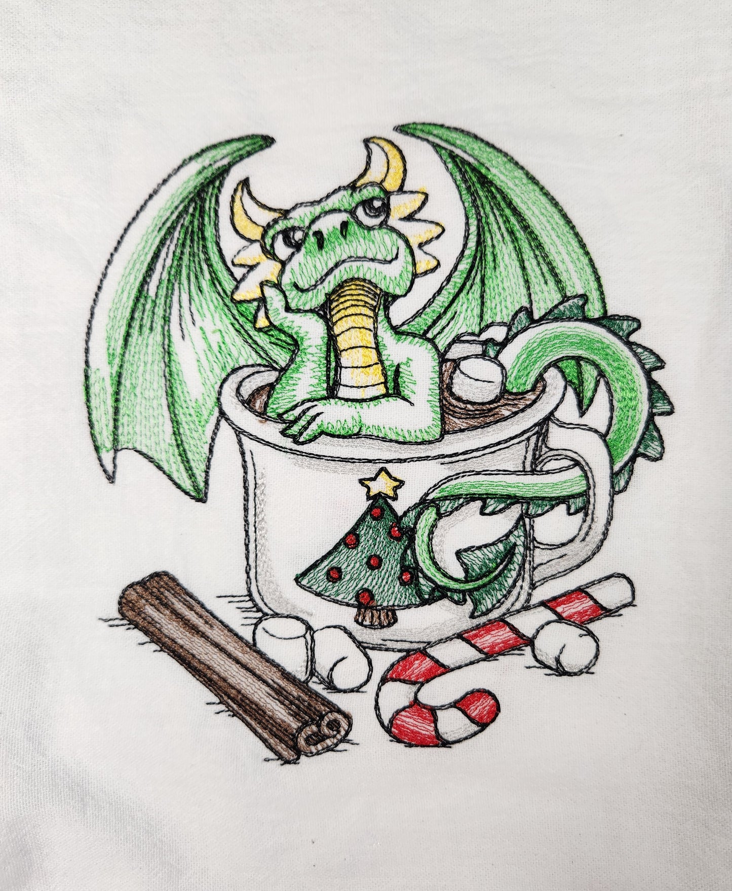 Christmas Dragon Towel, Christmas Tea Towel, Embroidered Dish Towel, Flour Sack Tea Towel, Dragon Lover Gift, Dragon Decor