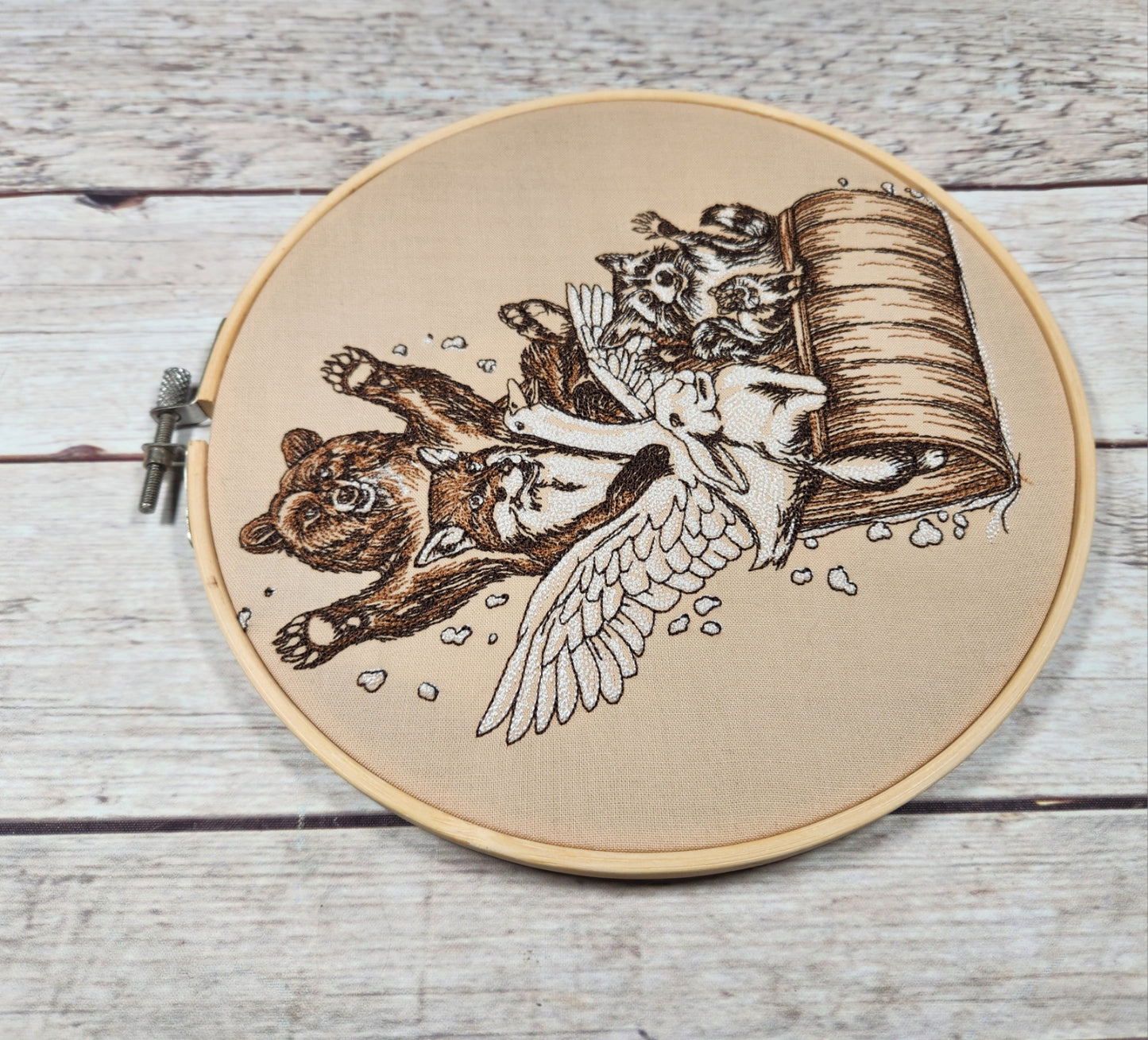 Winter Sledding Animals, Finished Embroidery, 8 inch hoop, Embroidered Wall Art, Animal Decor