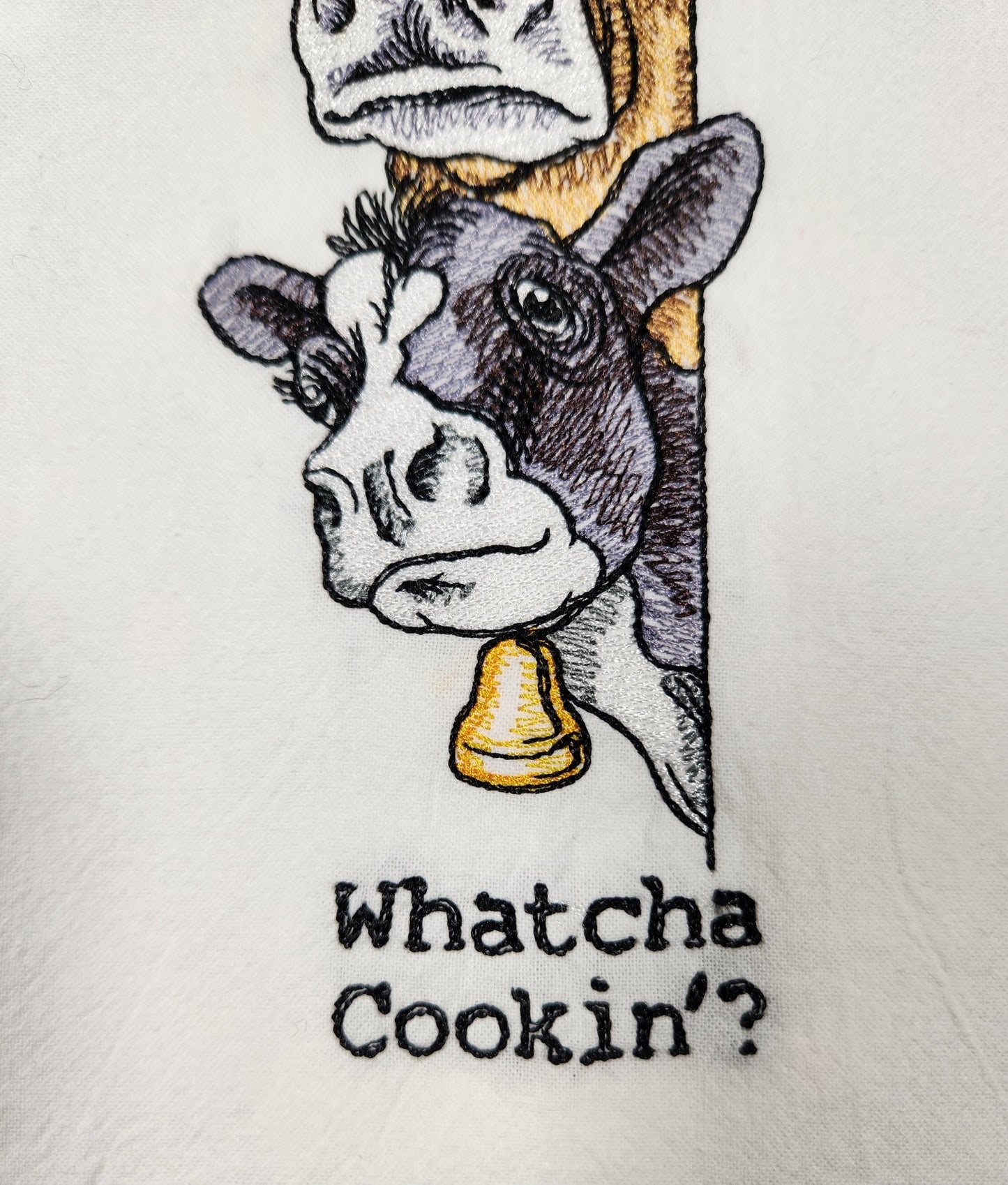 Funny Cow Tea Towel, Embroidered Flour Sack Kitchen Tea Towel, Funny Dish Towel, Cow Decor