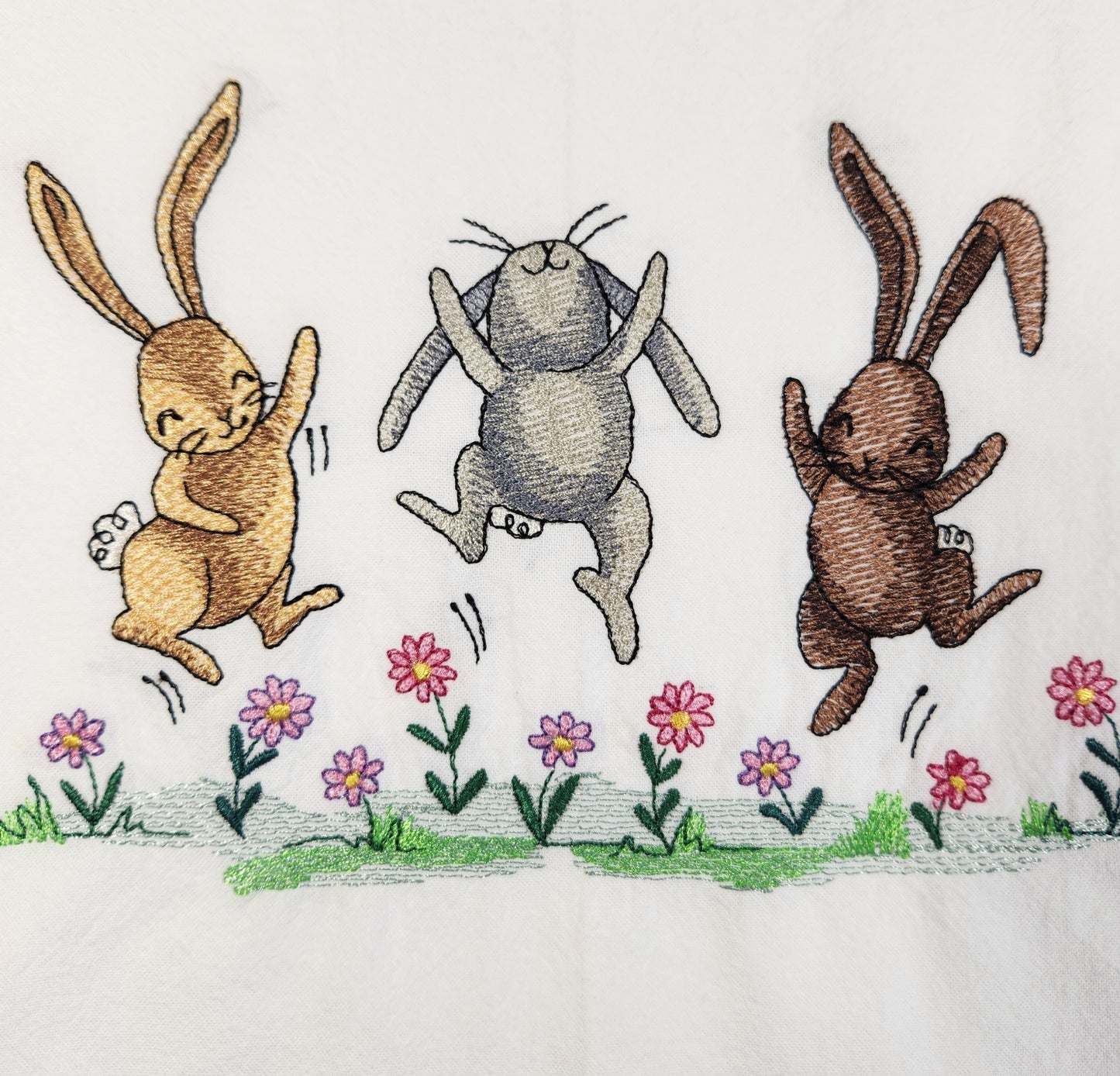 Bunny Tea Towel, Embroidered Spring Dish Towel, Flour Sack Towel, Spring Decor, Easter Decor