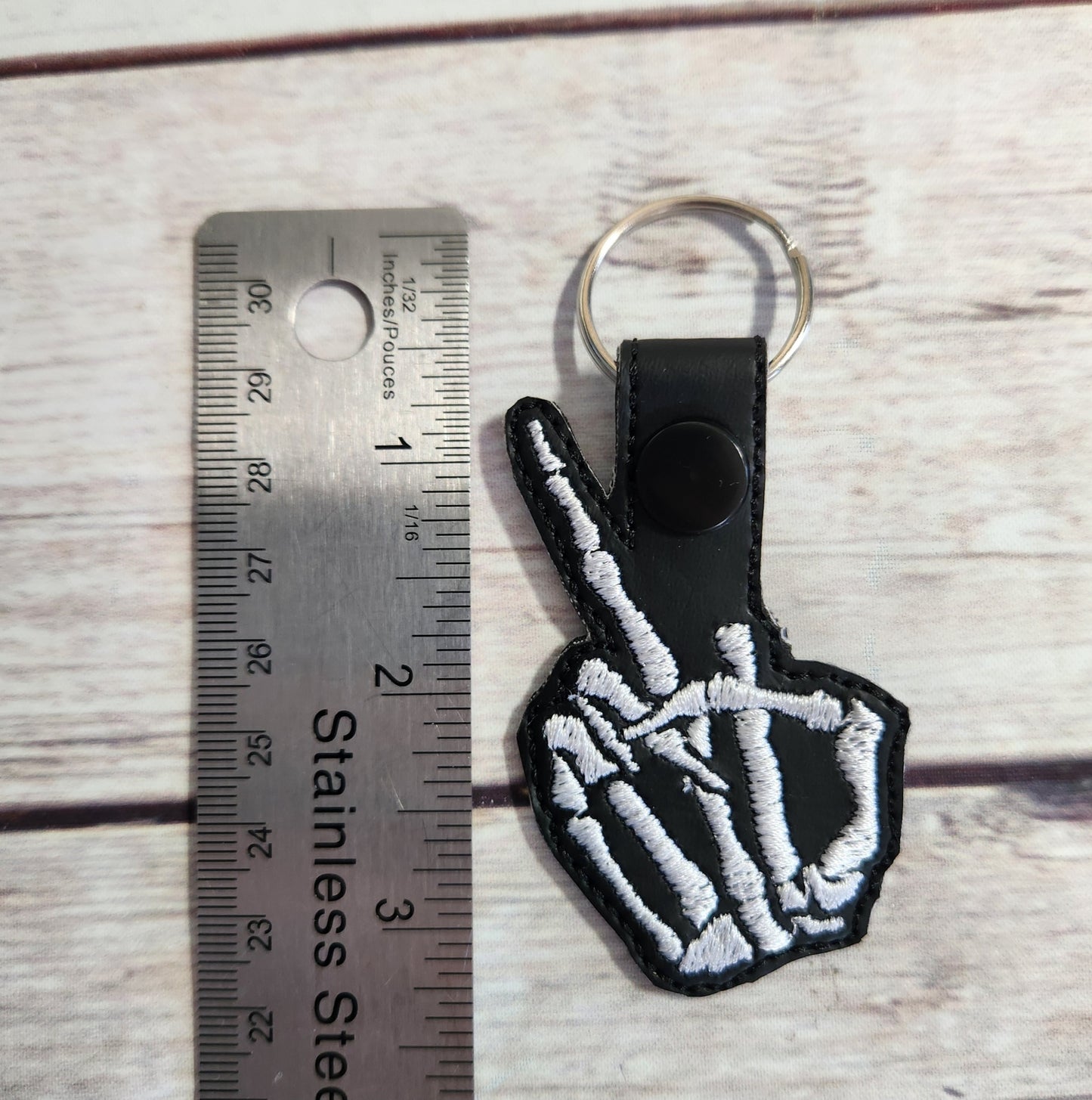 Skeleton Keychain, Vinyl Snap tab, Funny Embroidered Bag Clip, Teen Stocking Stuffer, Backpack Clip