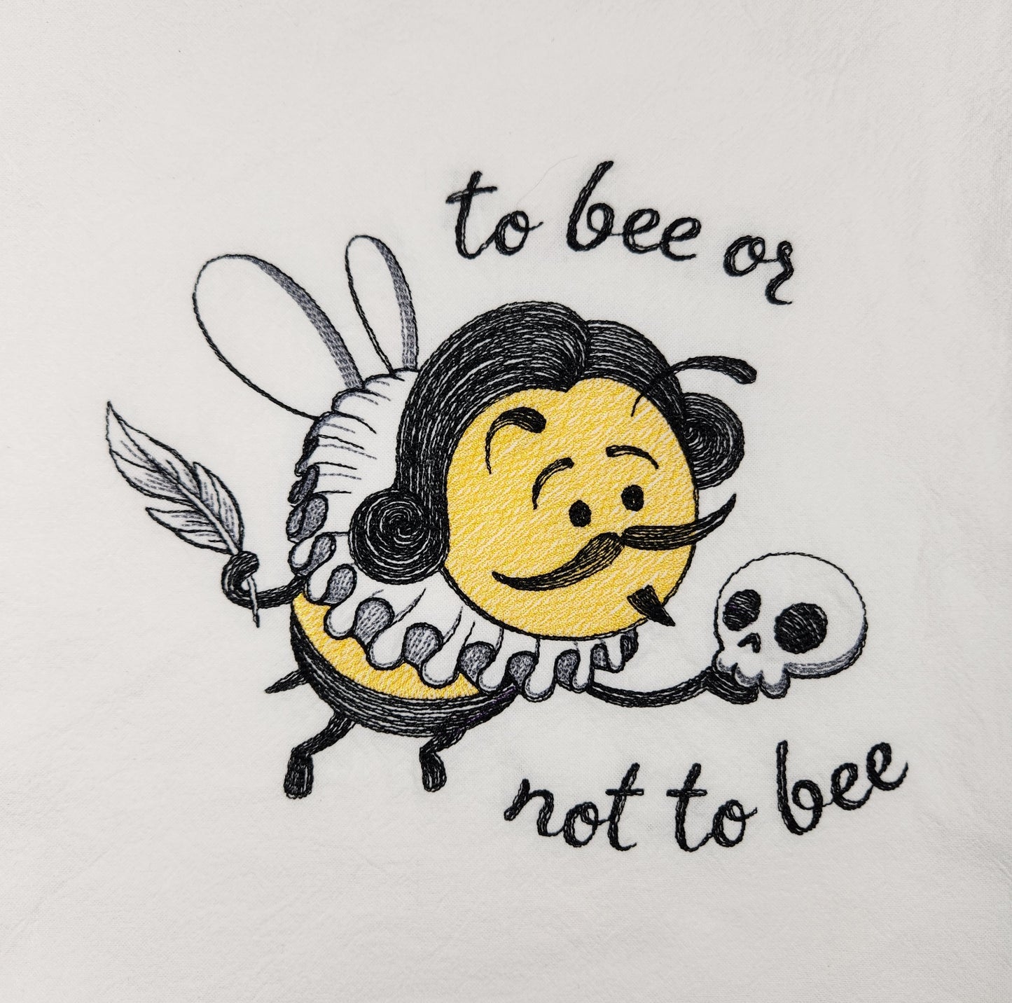 Funny Bee Tea Towel, Embroidered Towel, Flour Sack Kitchen Tea Towel, Bee Dish Towel, Funny Kitchen Decor