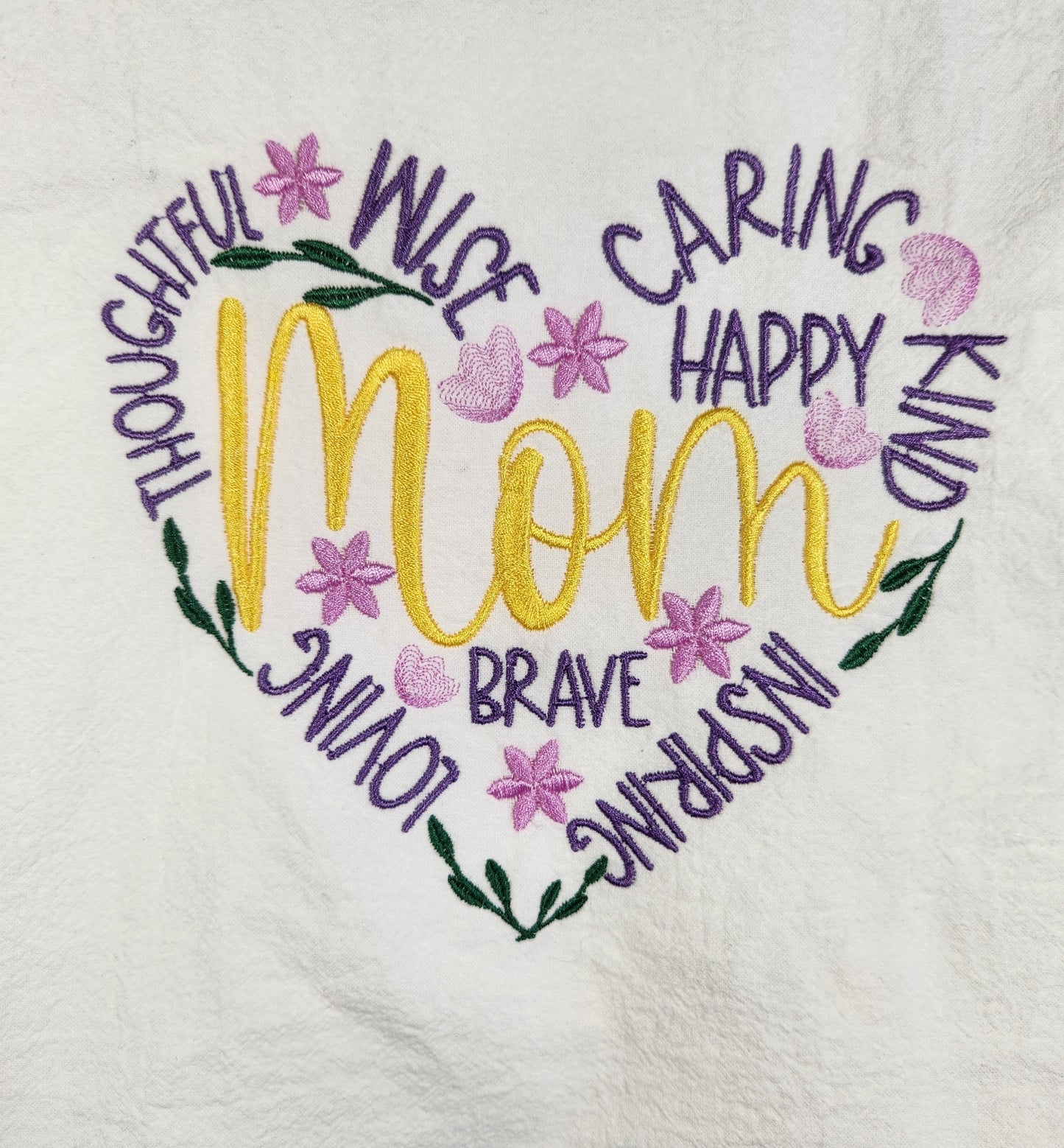 Mom Tea Towel, Flour Sack Towel, Mother's Day Gift, Spring Decor, Embroidered Dish Towel