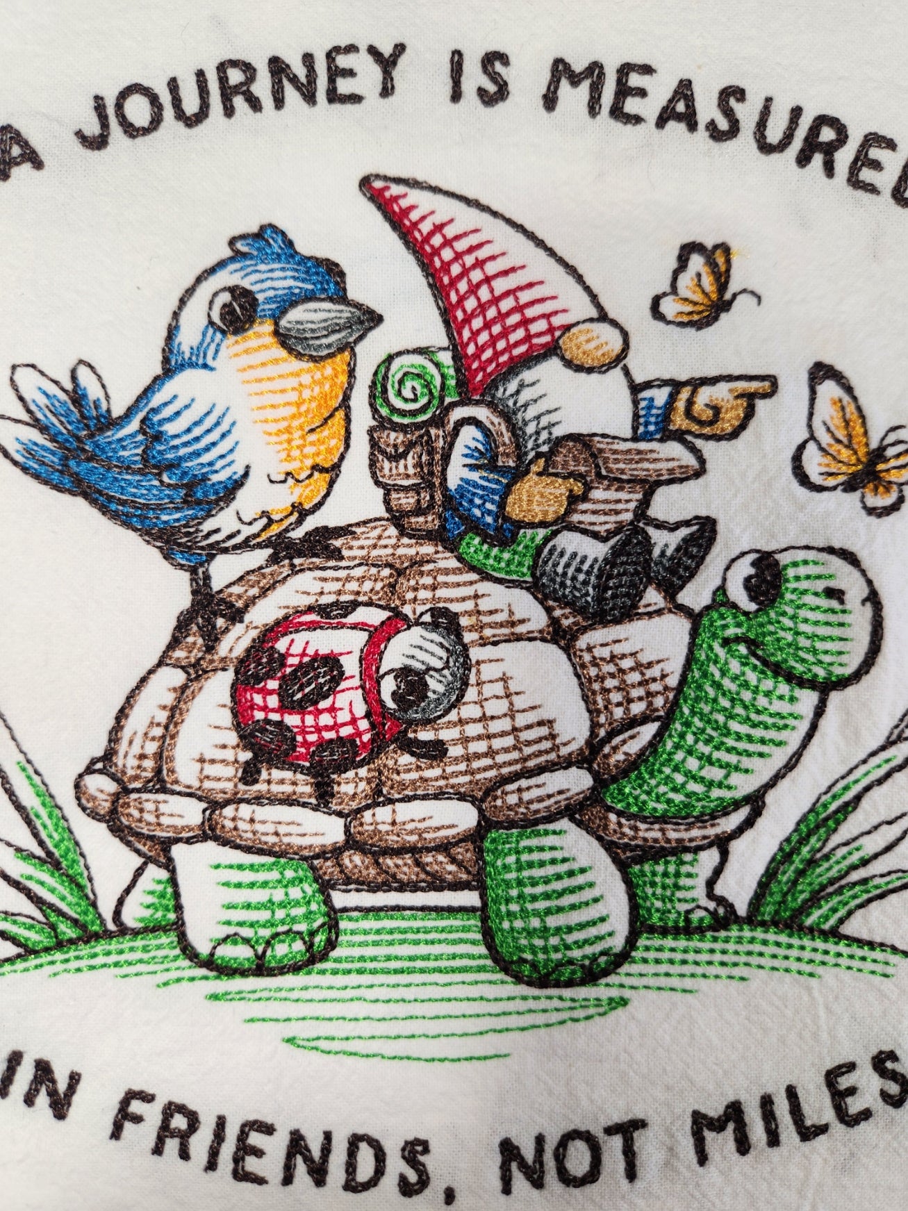 Gnome Tea Towel, Flour Sack Towel, Embroidered Dish Towel, Spring Decor, Gift for Friend