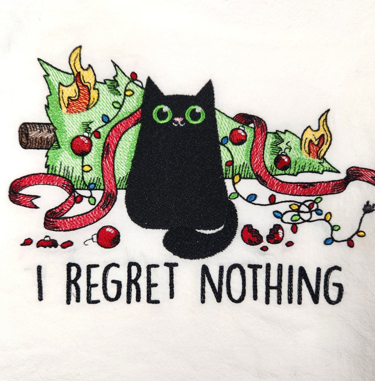 Christmas Cat Towel, Christmas Tea Towel, Embroidered Dish Towel, Flour Sack Tea Towel, Kitchen Tea Towel, Cat Lover Gift, Cat Decor