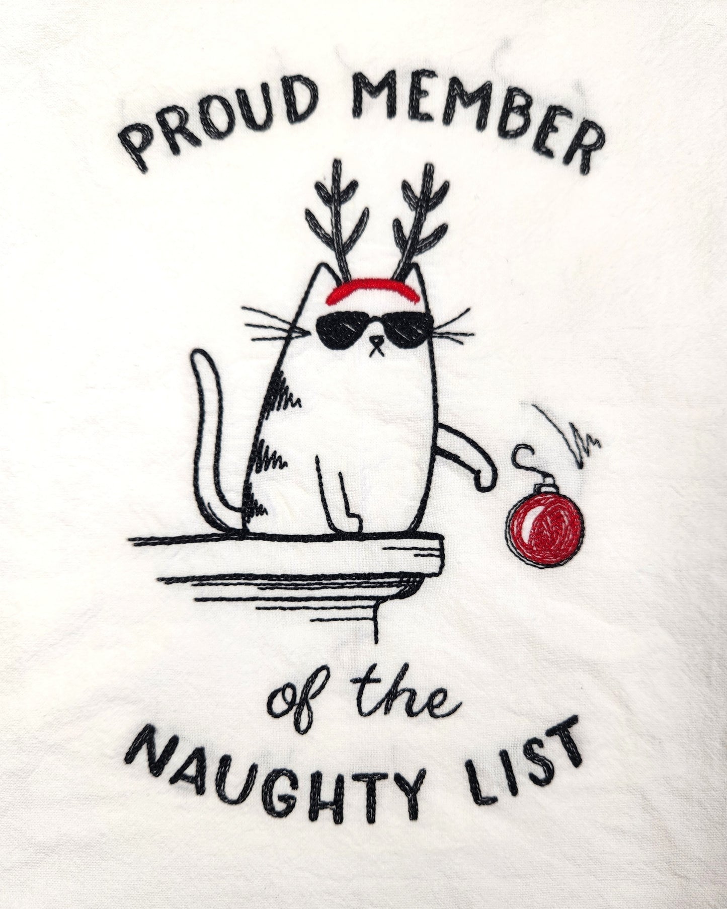 Christmas Cat Towel, Christmas Tea Towel, Embroidered Dish Towel, Flour Sack Tea Towel, Kitchen Tea Towel, Cat Lover Gift, Cat Decor