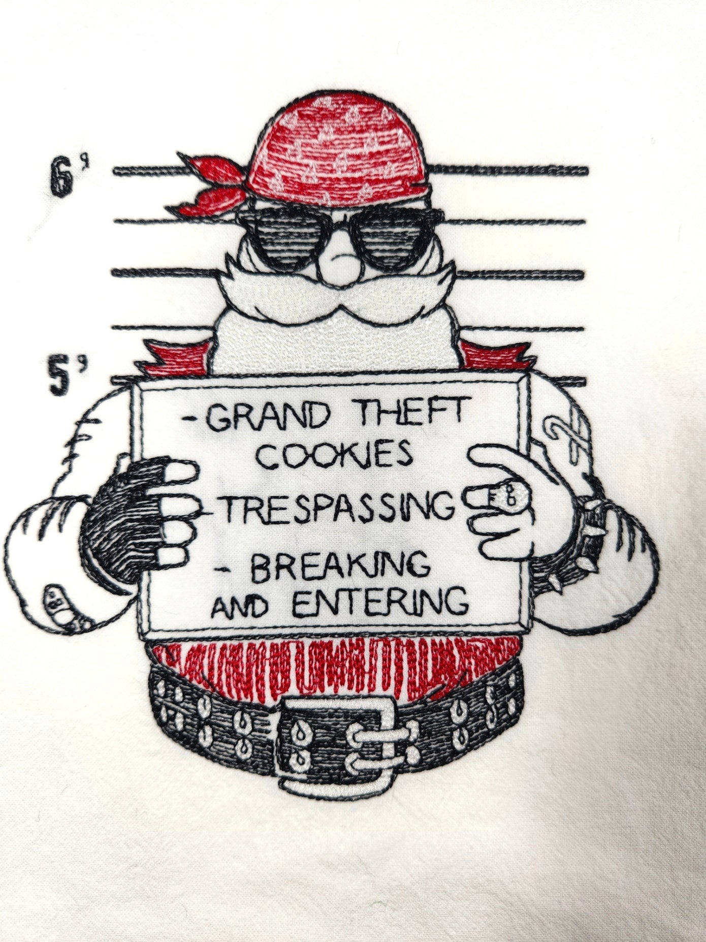 Christmas Tea Towel, Funny Santa Tea Towel, Embroidered Dish Towel, Flour Sack Tea Towel, Kitchen Tea Towel