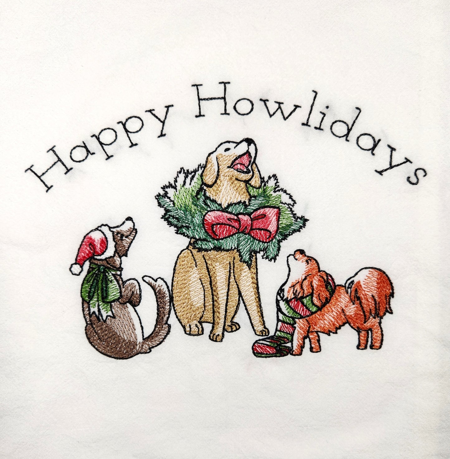 Funny Dogs Christmas Dish Towel, Dog Tea Towel, Flour Sack Towel, Kitchen Tea Towel, Embroidered Towel