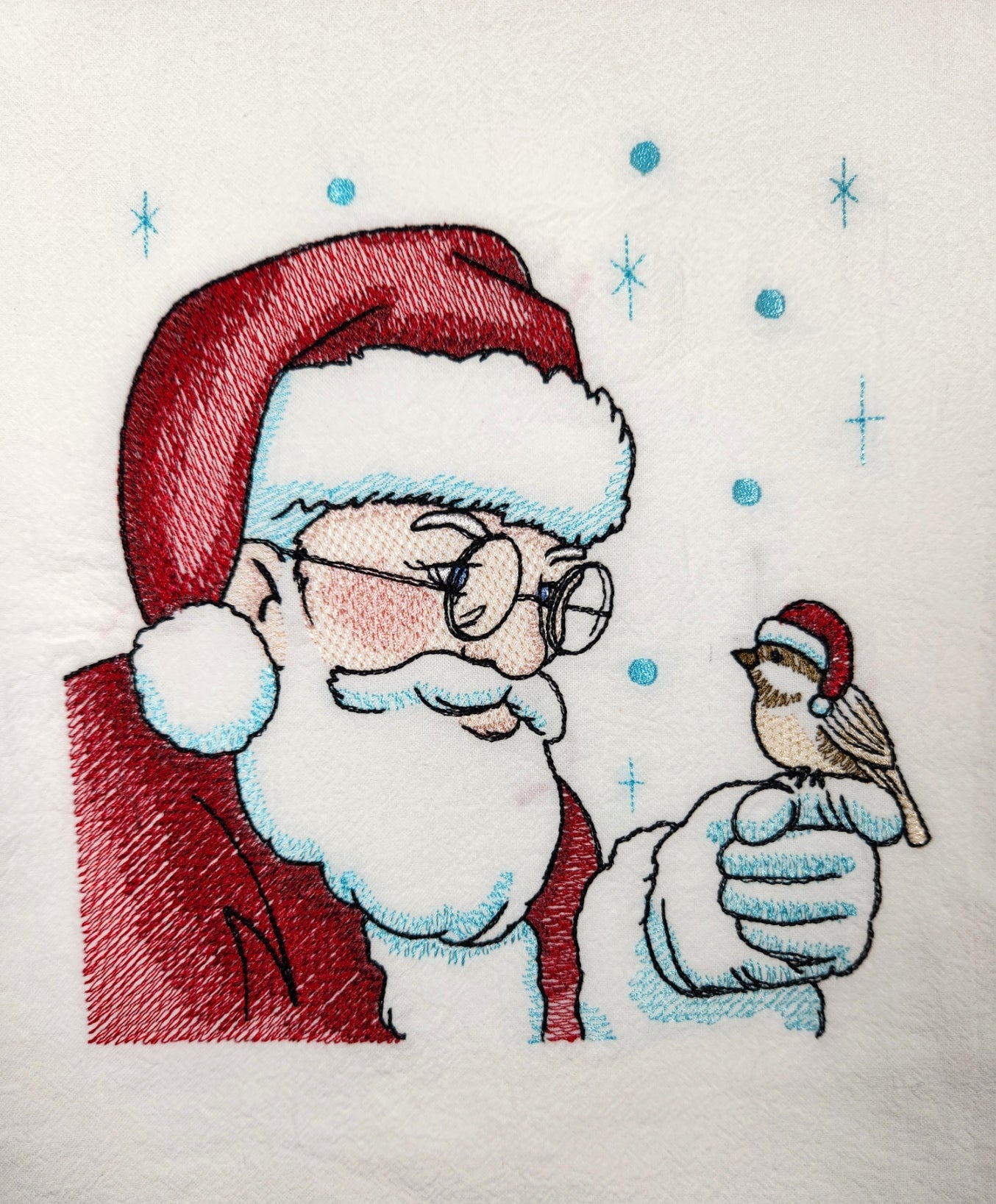 Santa Claus Towel, Christmas Tea Towel, Embroidered Dish Towel, Winter Flour Sack Tea Towel, Kitchen Tea Towel, Santa Kitchen Decor