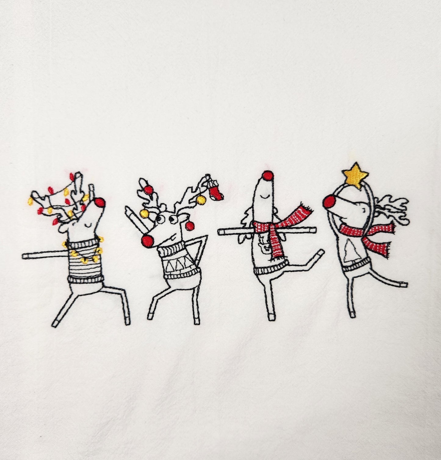 Reindeer Dish Towel, Embroidered Dish Towel, Flour Sack Tea Towel, Kitchen Tea Towel, Christmas Kitchen Decor, Holiday Towel