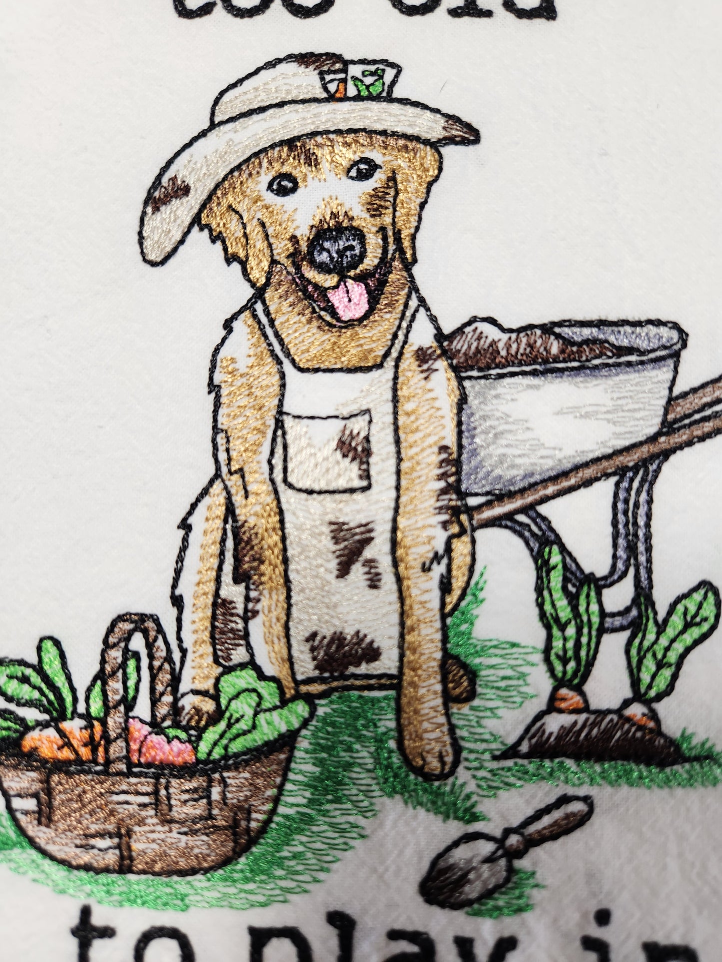 Dog Tea Towel, Flour Sack Towel, Funny Dog Towel, Spring Decor, Embroidered Dish Towel, Gardening Kitchen Towel