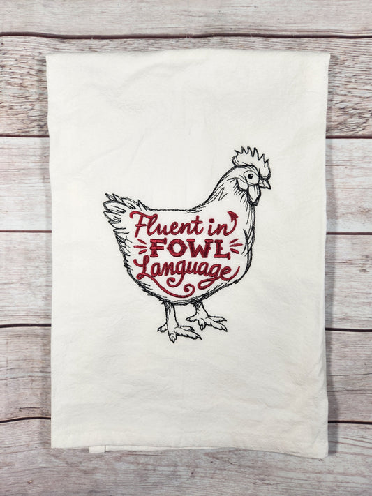 Flour Sack Kitchen Tea Towel, Embroidered Chicken Towel, Chicken Dish Towel