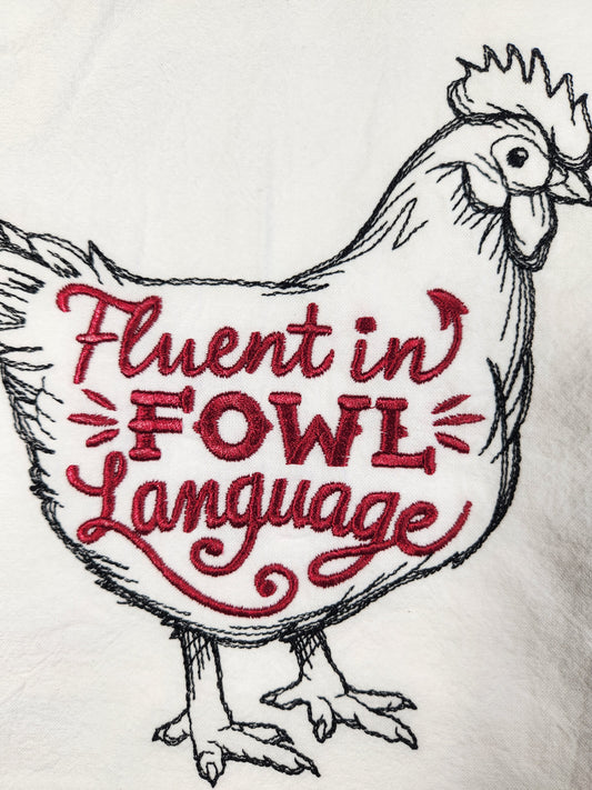 Flour Sack Kitchen Tea Towel, Embroidered Chicken Towel, Chicken Dish Towel