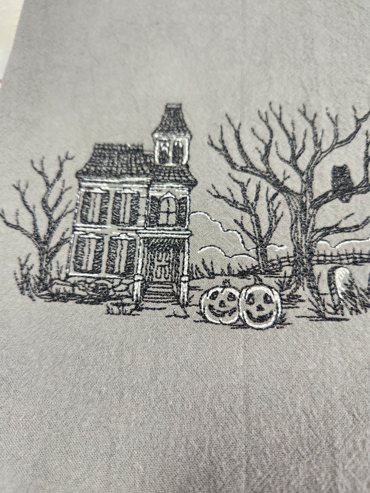 Halloween Decor, SpookyTea Towel, Embroidered Kitchen Towel, Flour Sack Towel, Halloween Dish Towel