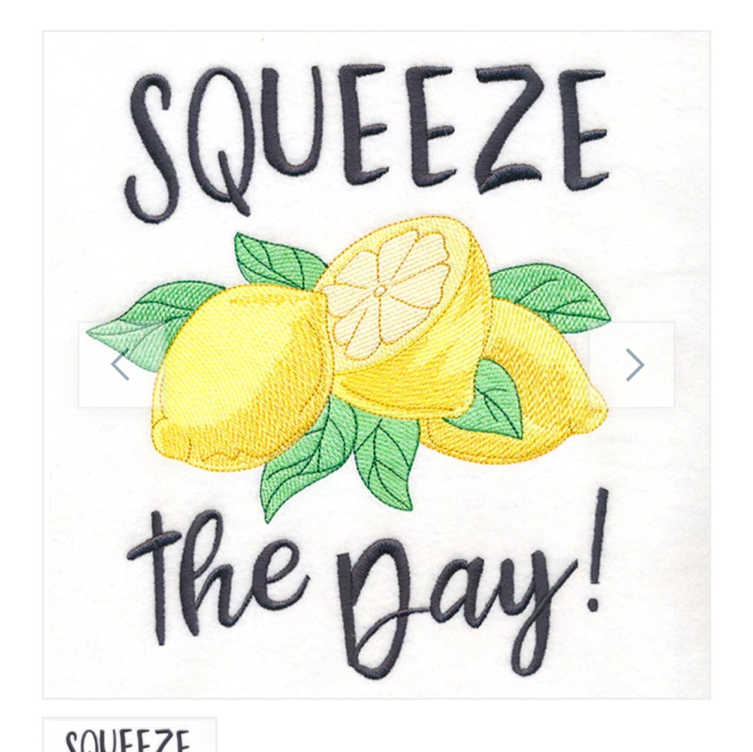 Squeeze the Day Embroidered Flour Sack Tea Towel