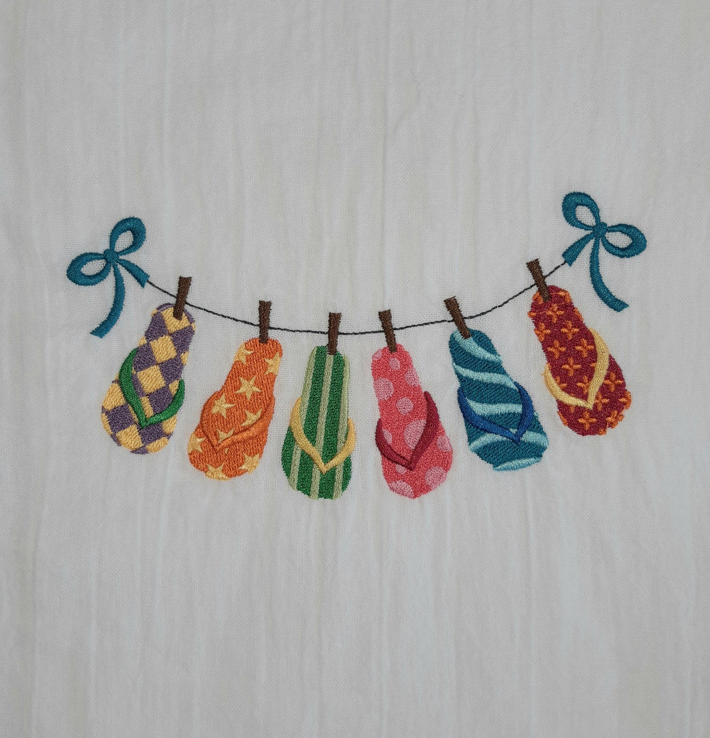 Flip Flop Tea Towel, Embroidered Flour Sack Towel