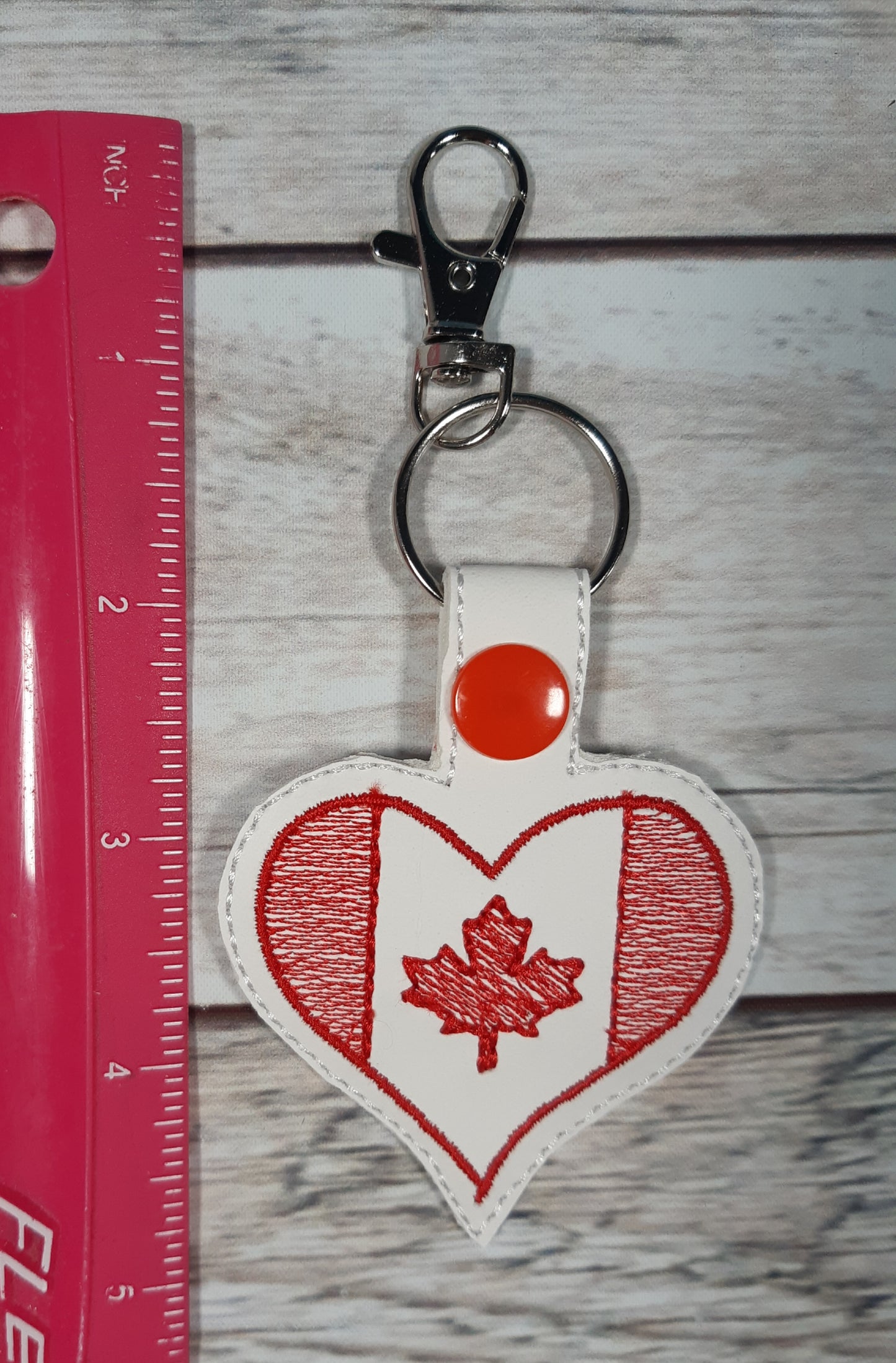 Canada Keychain, Maple Leaf Vinyl Snap tab, Embroidered Bag Clip, Stocking Stuffer, Backpack Clip