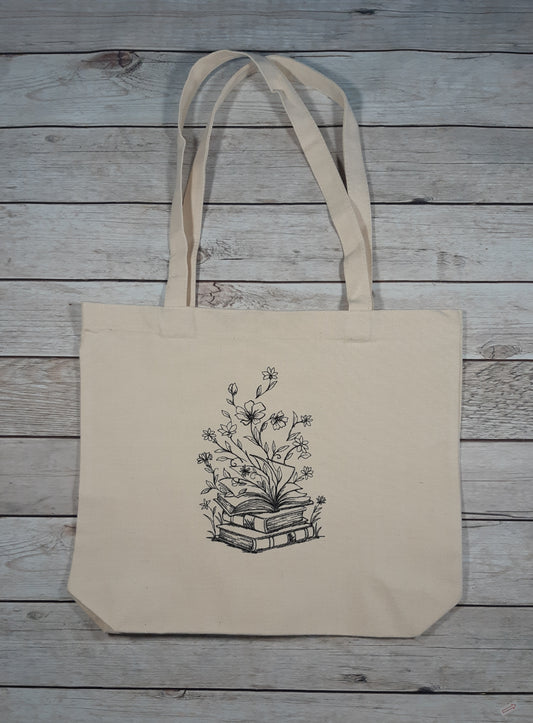 Embroidered Canvas Tote Bag, Book Design