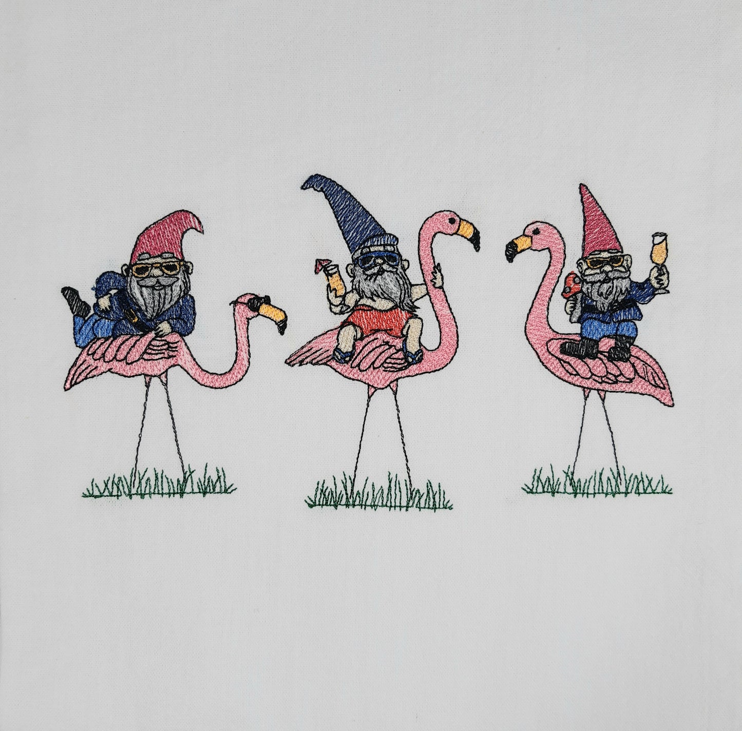 Embroidered Tea Towel, Gnome Dish Towel, Flour Sack Kitchen Tea Towel