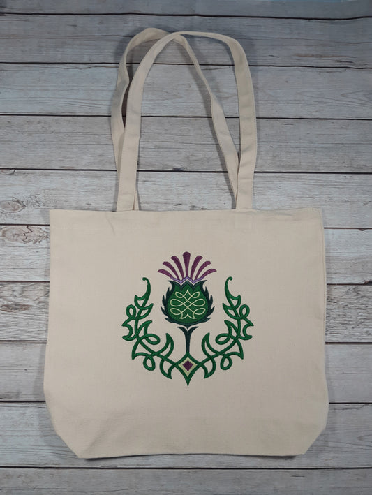 Embroidered Canvas Tote Bag, Celtic Design, Book Bag