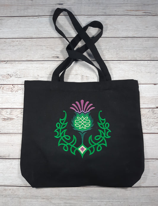 Embroidered Canvas Tote Bag, Celtic Knot Thistle