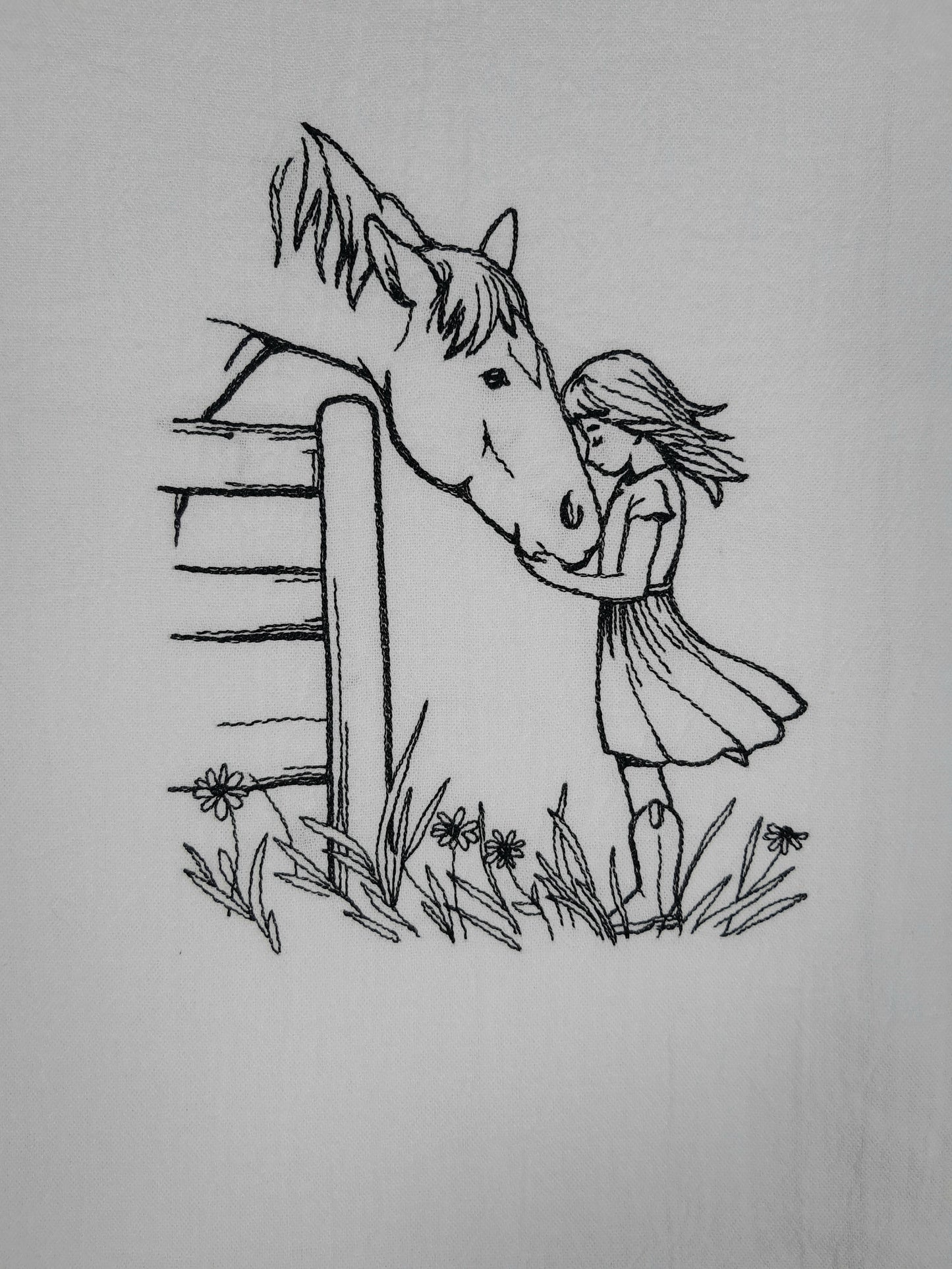 Horse Tea Towel, Flour Sack Kitchen Tea Towel, Embroidered Towel, Farmhouse Dish Towel