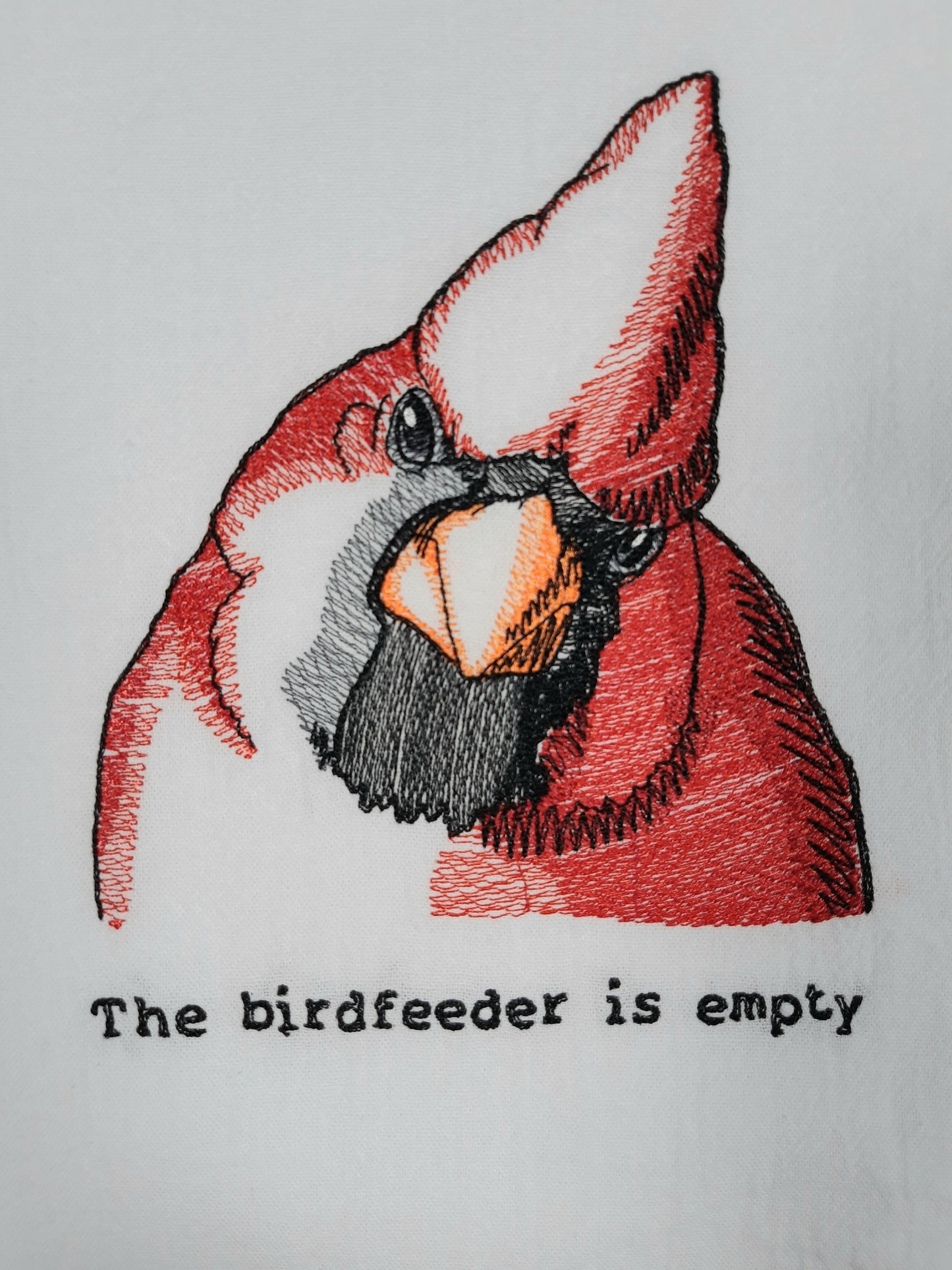 Cardinal Tea Towel, Flour Sack Kitchen Tea Towel, Embroidered Bird Towel, Funny Dish Towel, Cardinal Decor