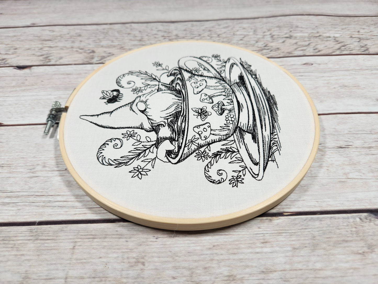 Finished Embroidery, Gnome Decor, Embroidered Wall Art, 8 inch Hoop, Gnome hoop art