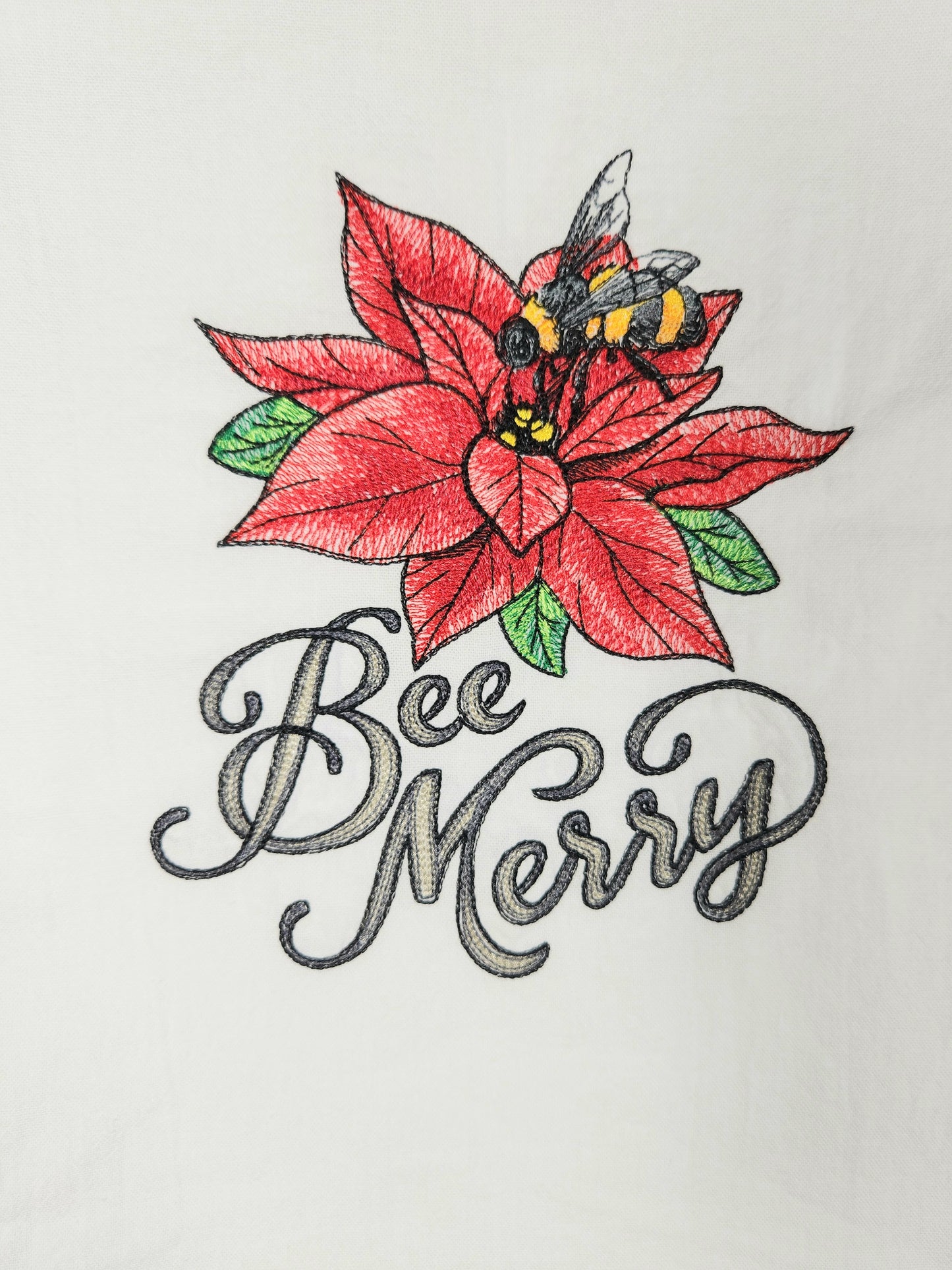 Bee Christmas Dish Towel, Embroidered Dish Towel, Flour Sack Tea Towel, Kitchen Tea Towel, Bee Merry