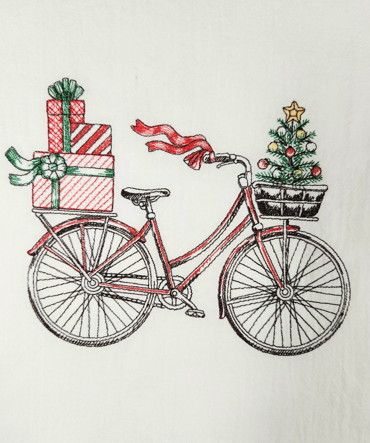 Pretty Christmas Dish Towel, Embroidered Dish Towel, Flour Sack Tea Towel, Kitchen Tea Towel