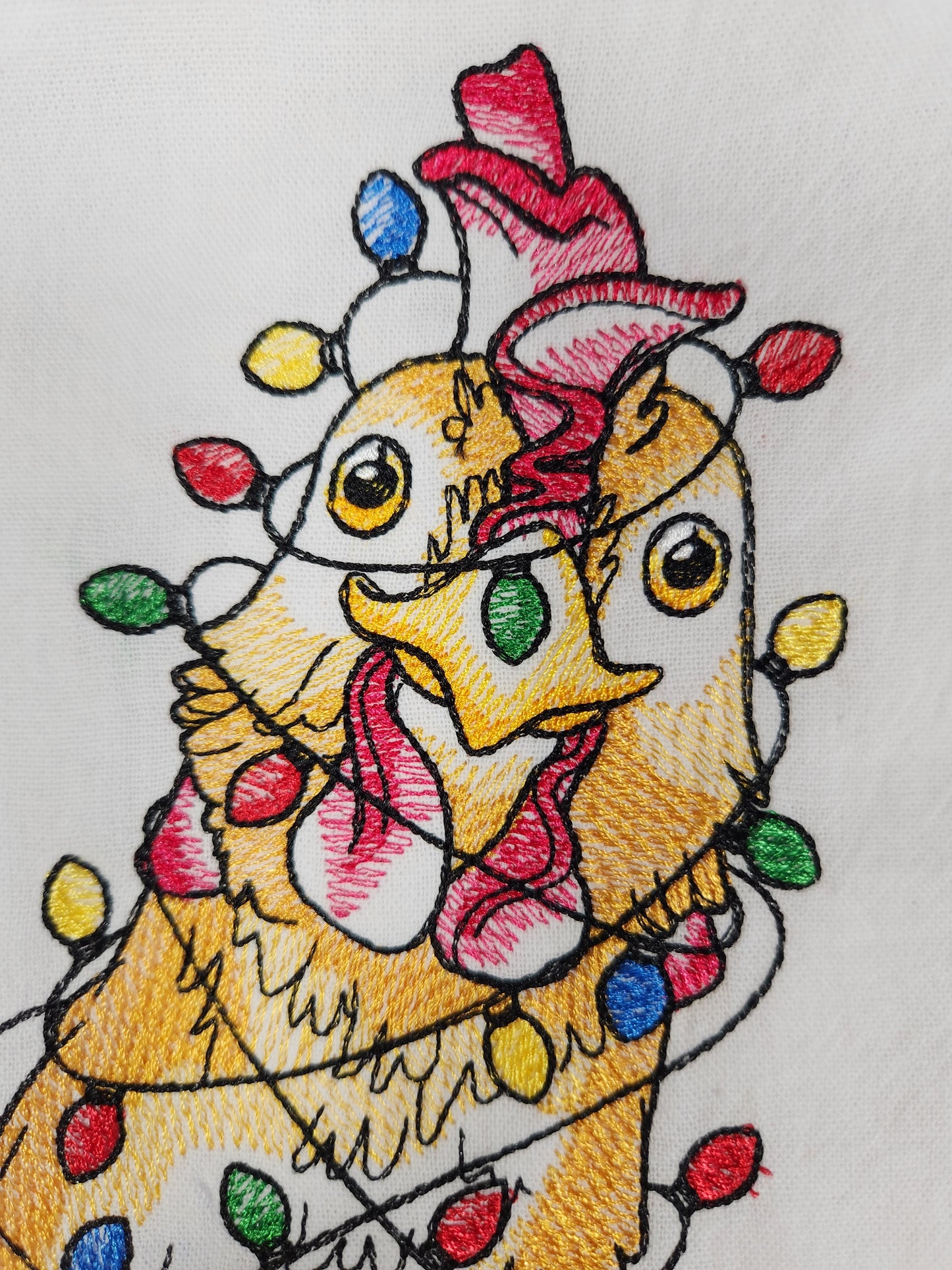 Funny Christmas Chicken Dish Towel, Embroidered Dish Towel, Flour Sack Tea Towel, Kitchen Tea Towel