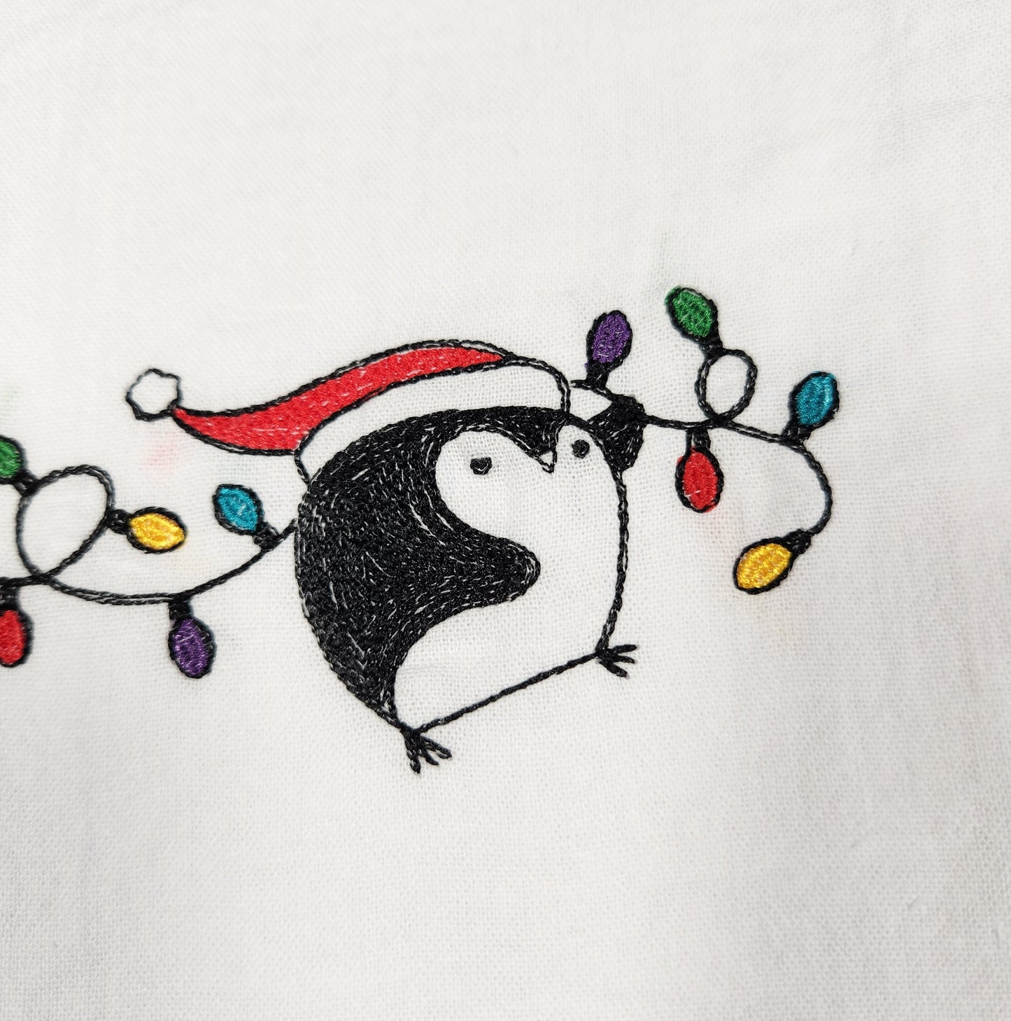 Penguin Dish Towel, Embroidered Dish Towel, Penguin Decor, Flour Sack Tea Towel, Kitchen Tea Towel