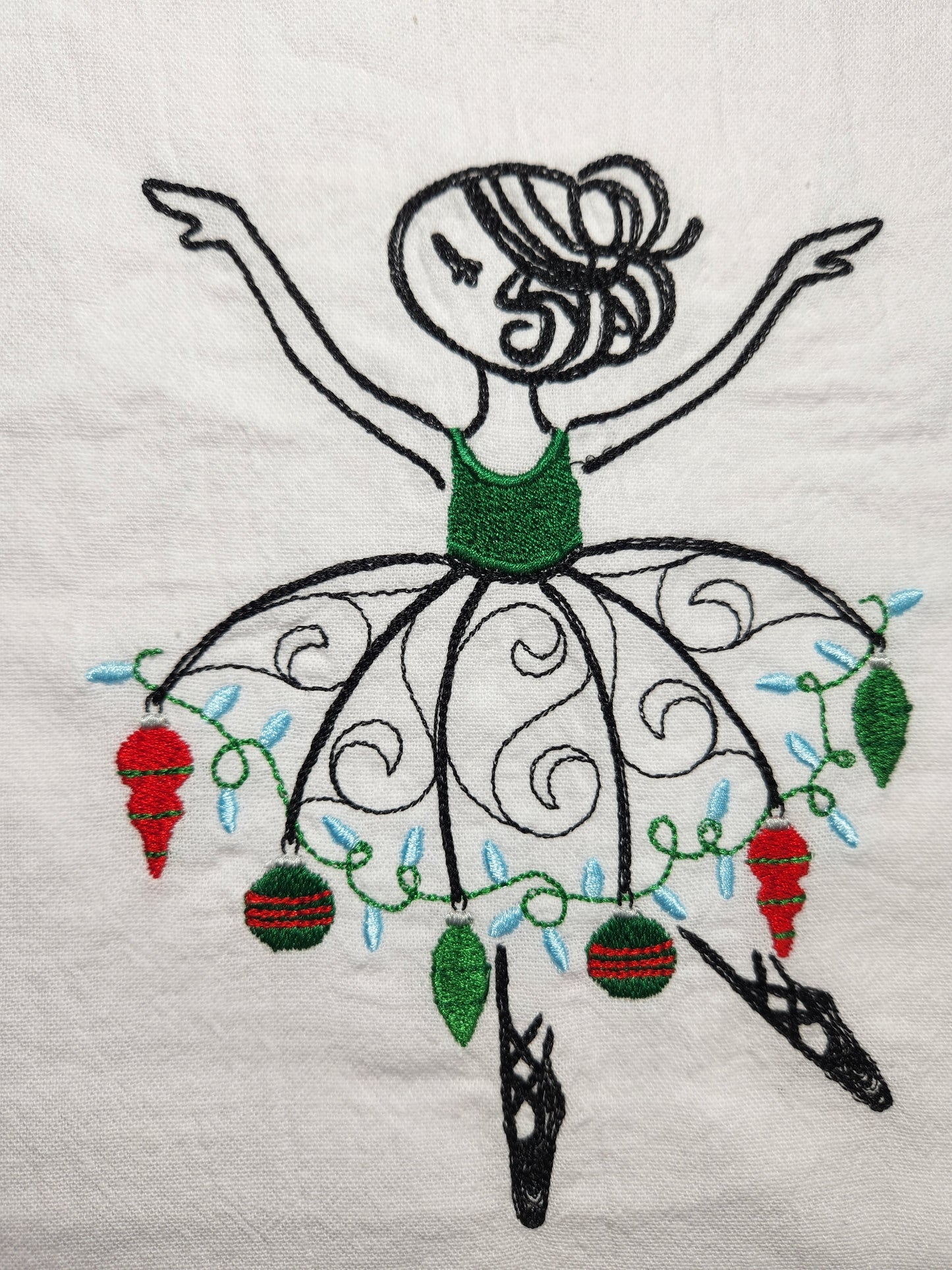 Christmas Dish Towel, Embroidered Dish Towel, Flour Sack Tea Towel, Kitchen Tea Towel, Ballerina Towel