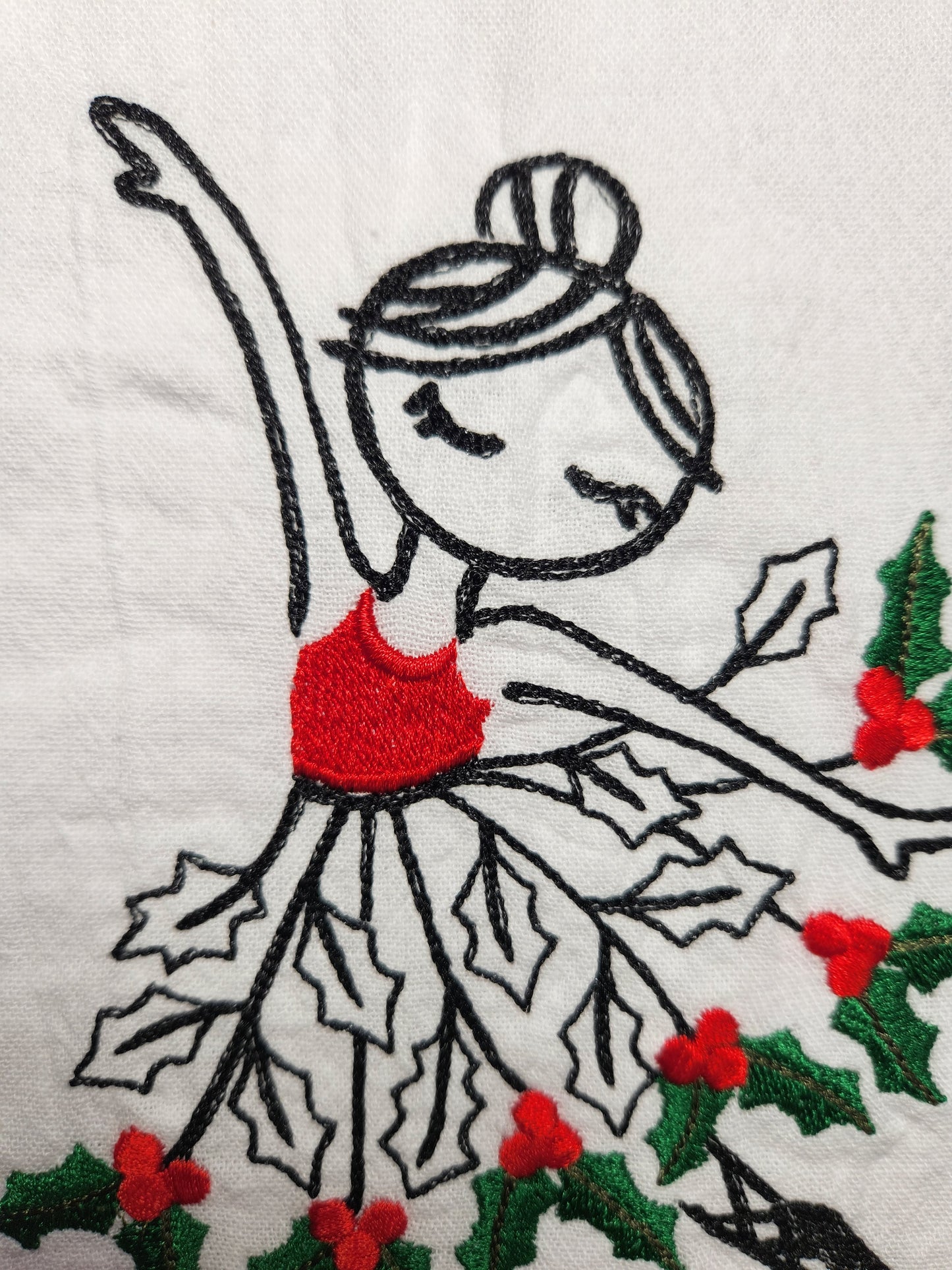 Christmas Dish Towel, Ballet Gift, Embroidered Dish Towel, Flour Sack Tea Towel, Kitchen Tea Towel