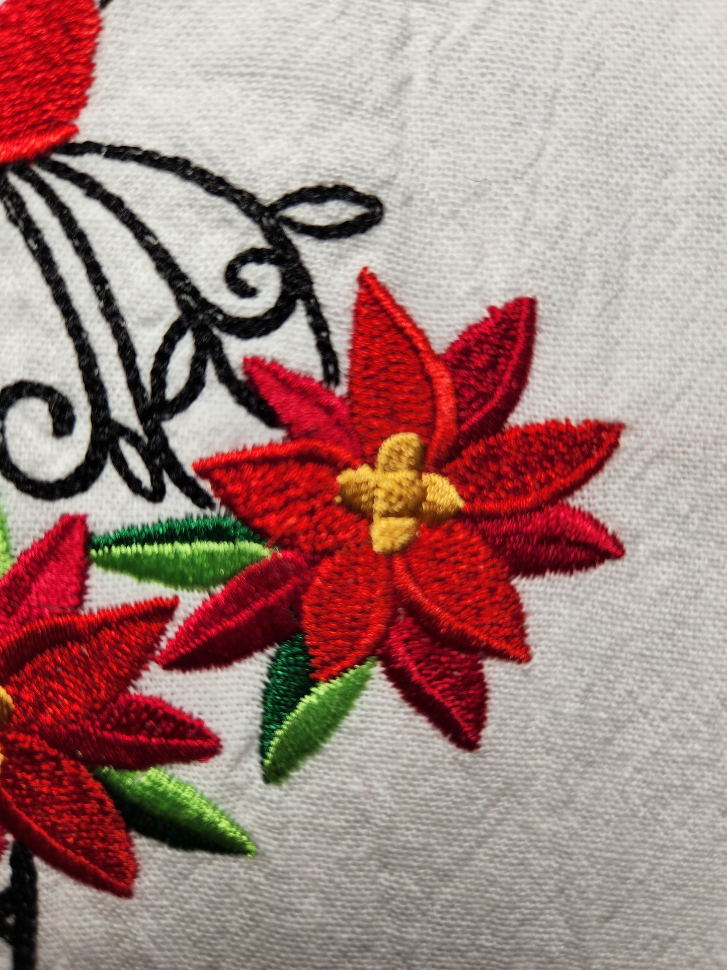 Pretty Christmas Dish Towel, Embroidered Dish Towel, Flour Sack Tea Towel, Kitchen Tea Towel, Poinsettia Towel