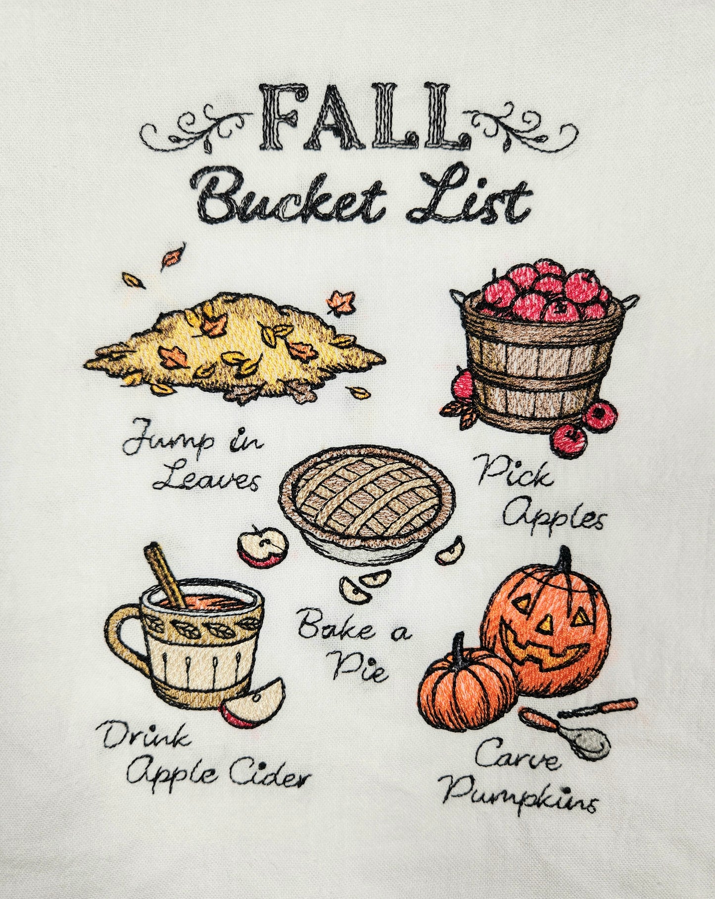 Fall Dish Towel, Embroidered Tea Towel, Flour Sack Towel, Kitchen Tea Towel, Embroidered Towel, Autumn Kitchen Decor