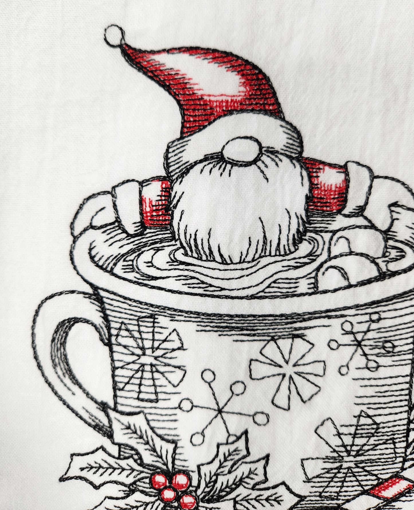 Christmas Gnome Tea Towel, Embroidered Gnome Flour Sack Towel, Gnome Dish Towel