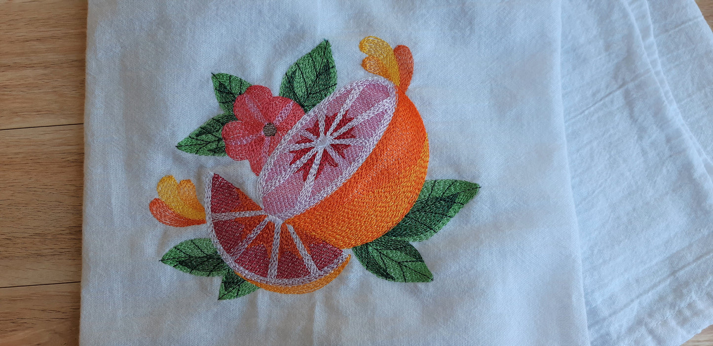 Embroidered Citrus Flour Sack Towel
