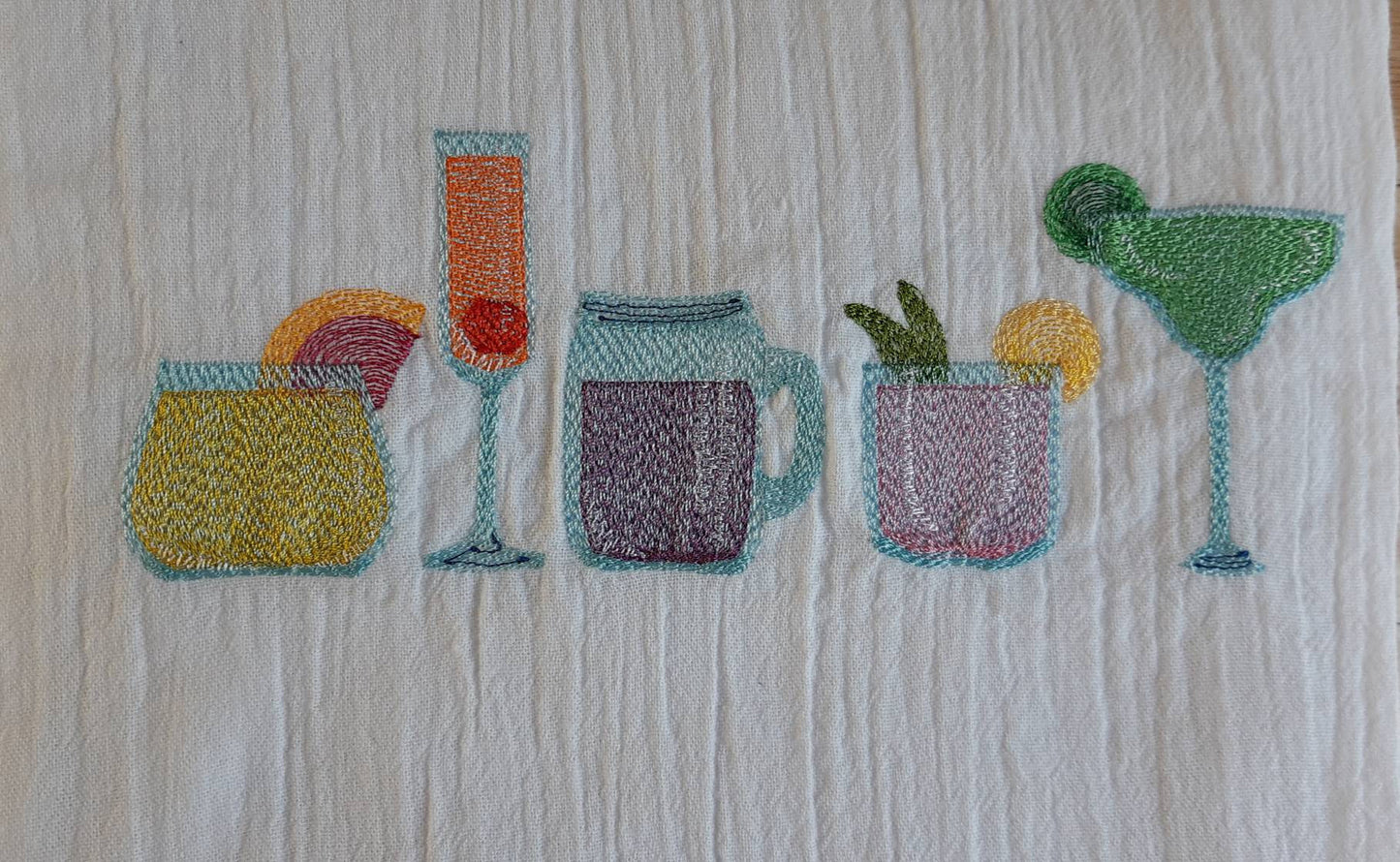 Embroidered Summer Cocktails Flour Sack Towel