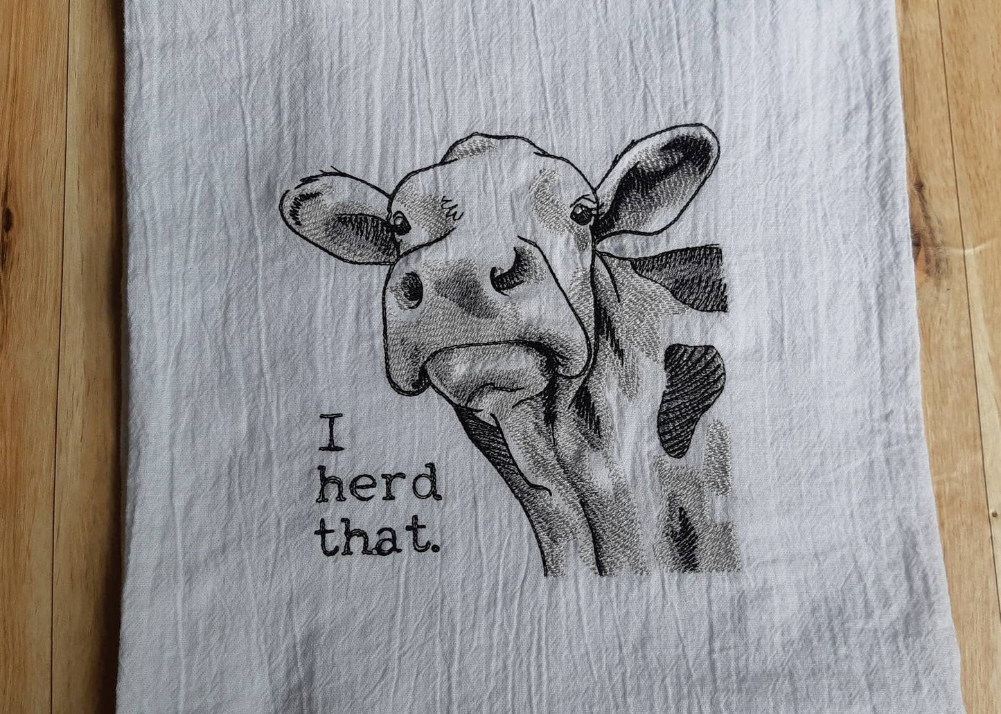 Embroidered Cow Flour Sack Towel