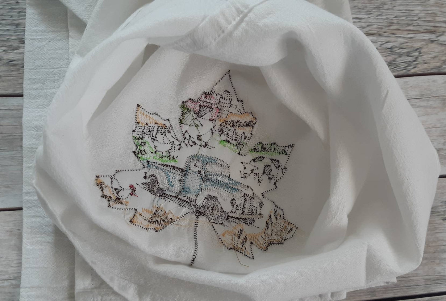 Embroidered Farm Scene Tea Towel