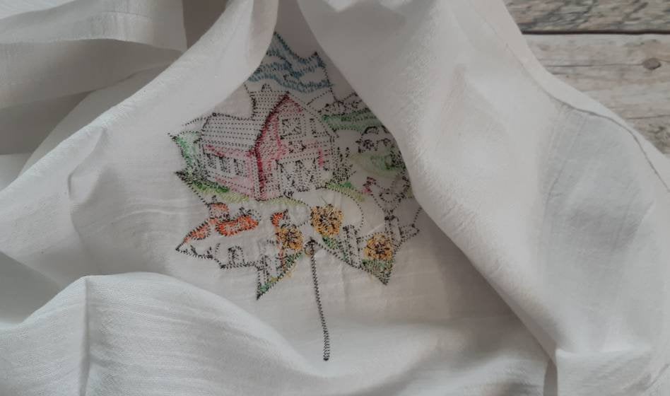 Embroidered Farm Tea Towel Set Of 2