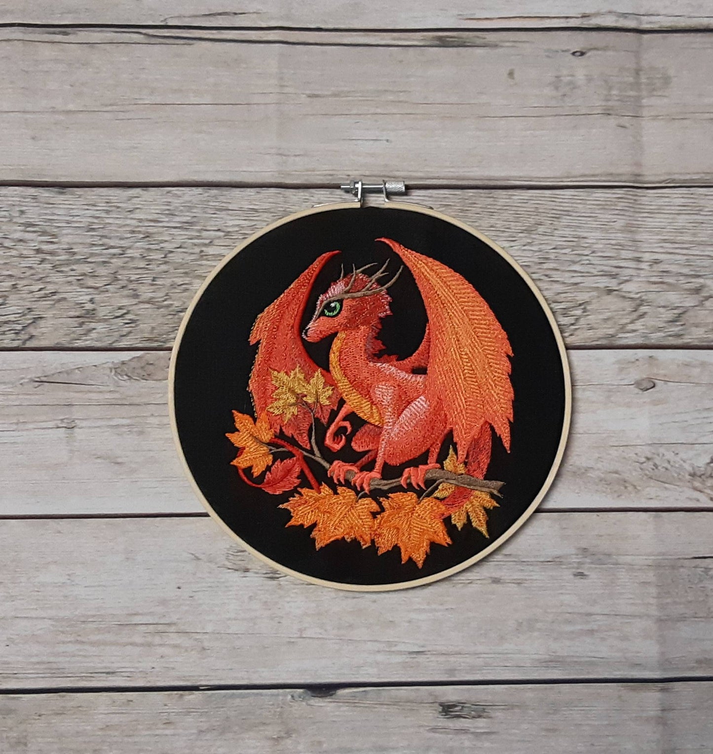 Red Autumn Dragon Embroidered Wall Art, 8 inch hoop