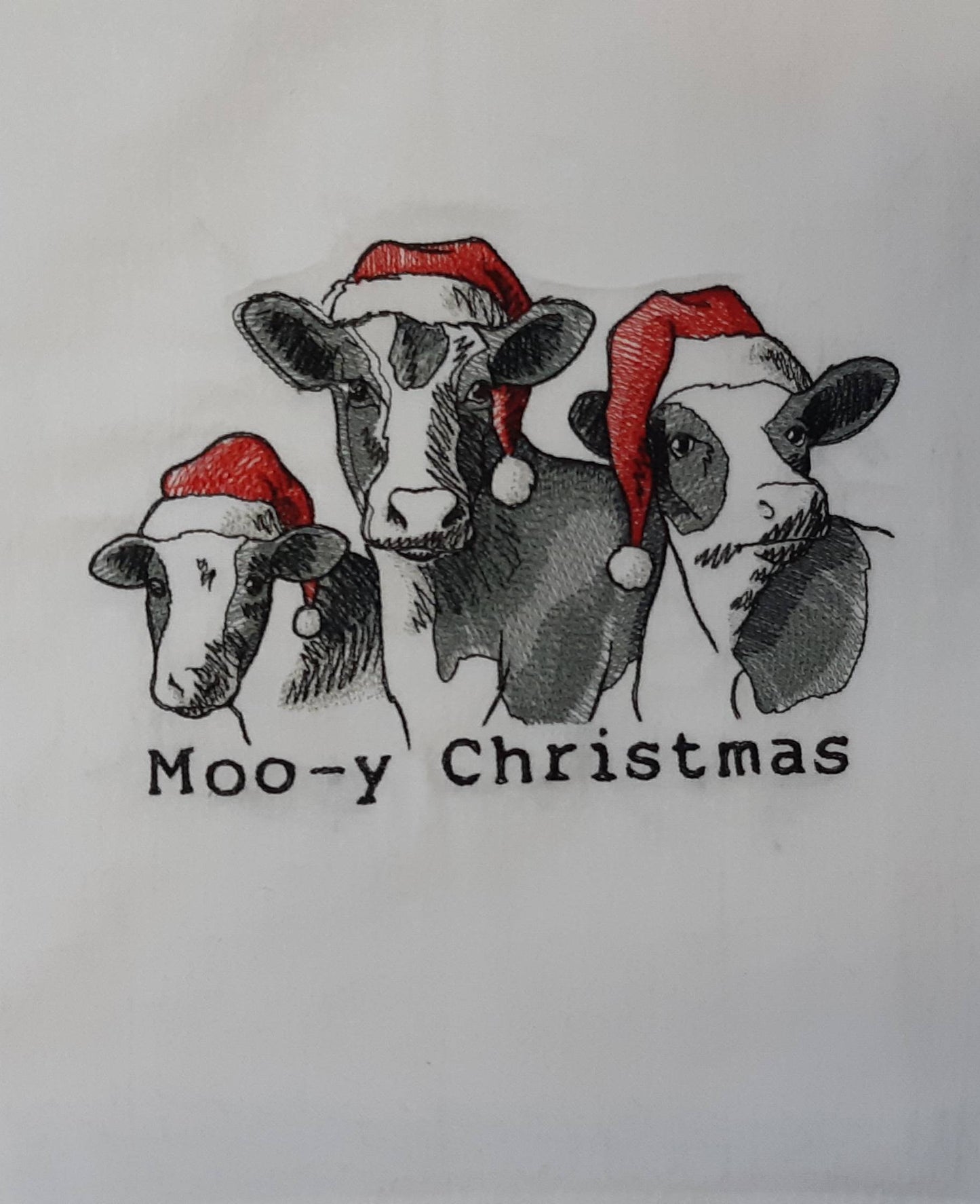 Embroidered Christmas Cow Tea Towel