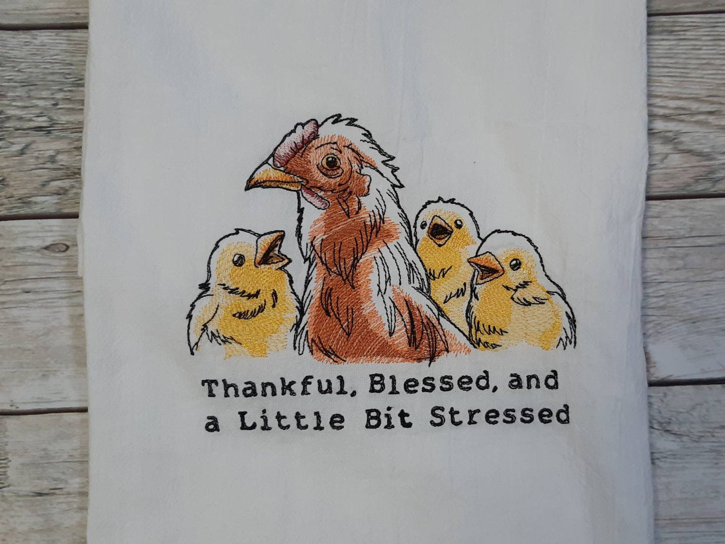 Embroidered Mama Hen and her chicks Flour Sack Towel