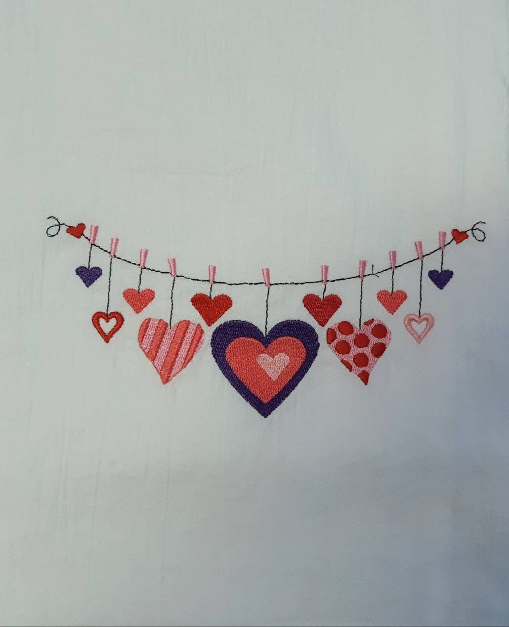 Embroidered Hearts Flour Sack Towel